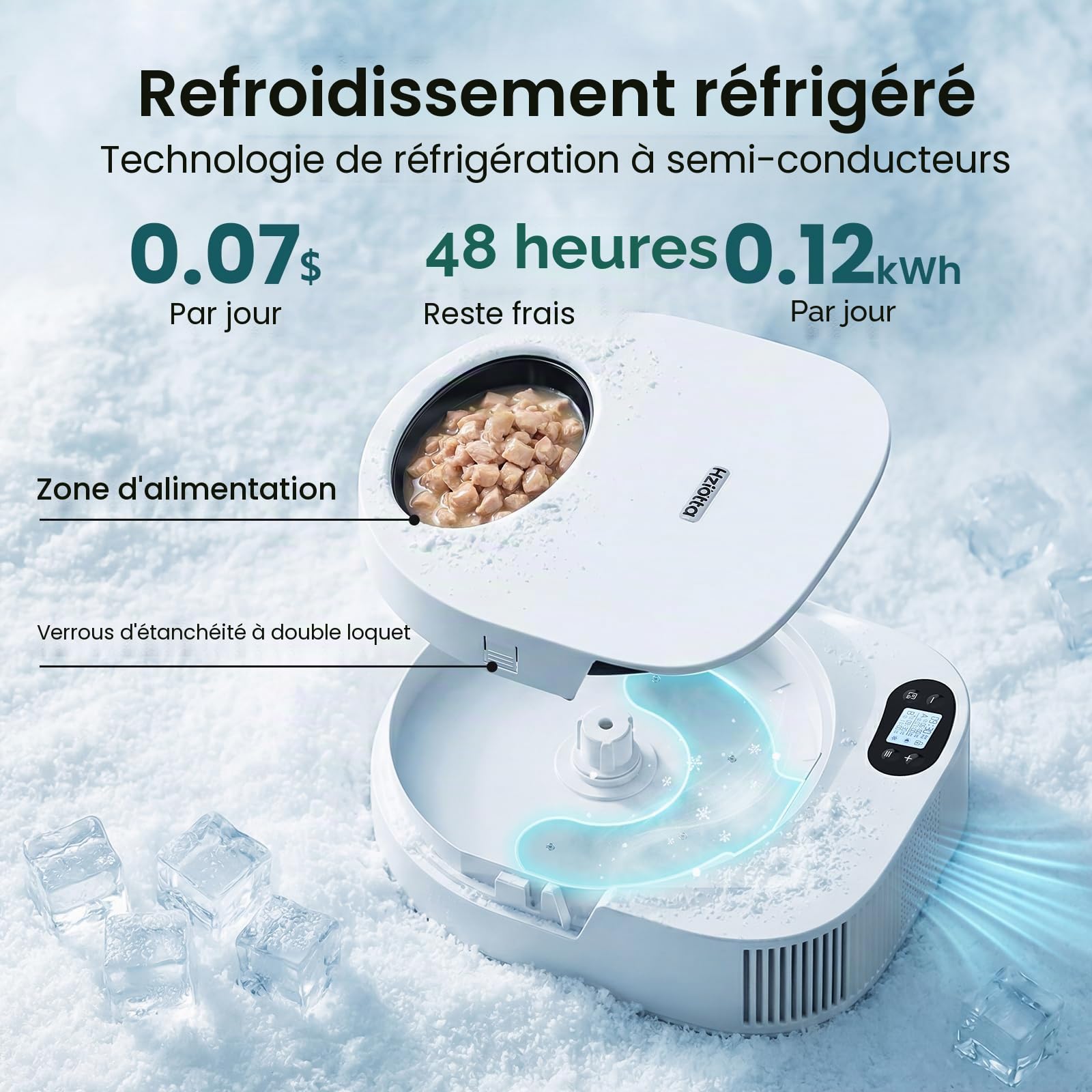 Mangeoire Automatique pour Chat avec Refroidissement, Pas de Packs réfrigérants, fraîcheur 48 h, pour Nourriture Humide et sèche, minuterie pour contrôle des portions, Heures de Travail et