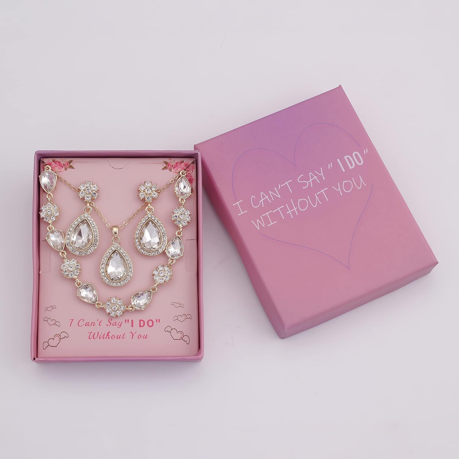 Bridesmaid Jewelry Set for Women,Pendant 18K Gold & Silver & Rose Gold Pendant Necklace Earrings Bracelet Set,Dainty Gift for Wedding/Proposal/Party/Anniversary - Image 2