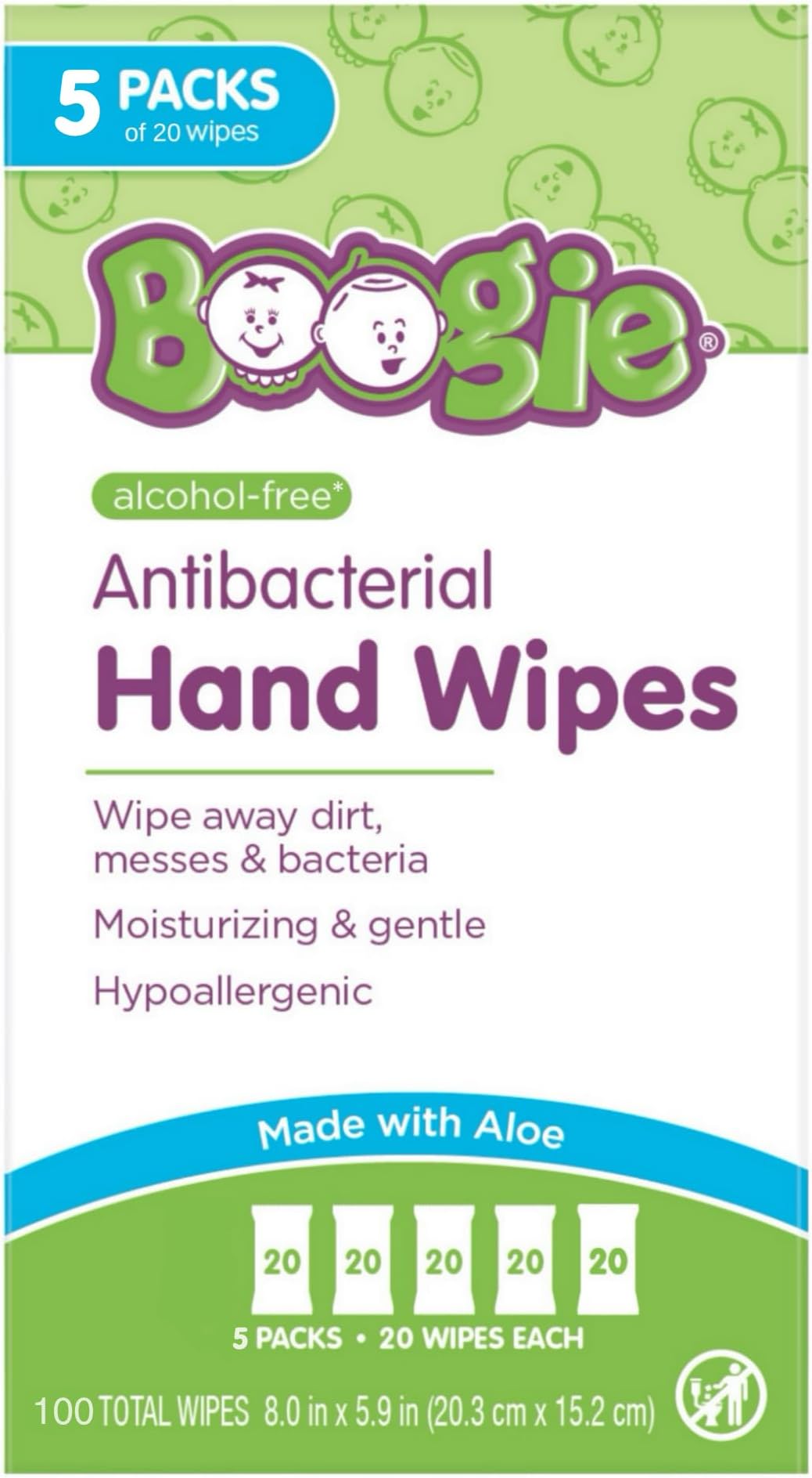 Antibacterial Hand Wipes - 100 Count - Hypoallergenic & Alcohol-Free - Travel and Diaper Bag Essential