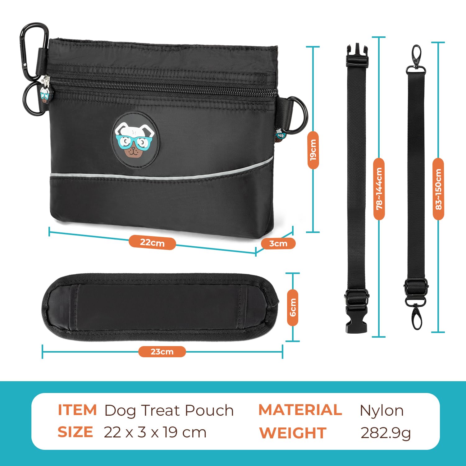 Joyride Harness Pochette de dressage pour chien – Ceinture réglable, fonction clip et distributeur de sacs à déjections canines intégré, compact, durable et élégant