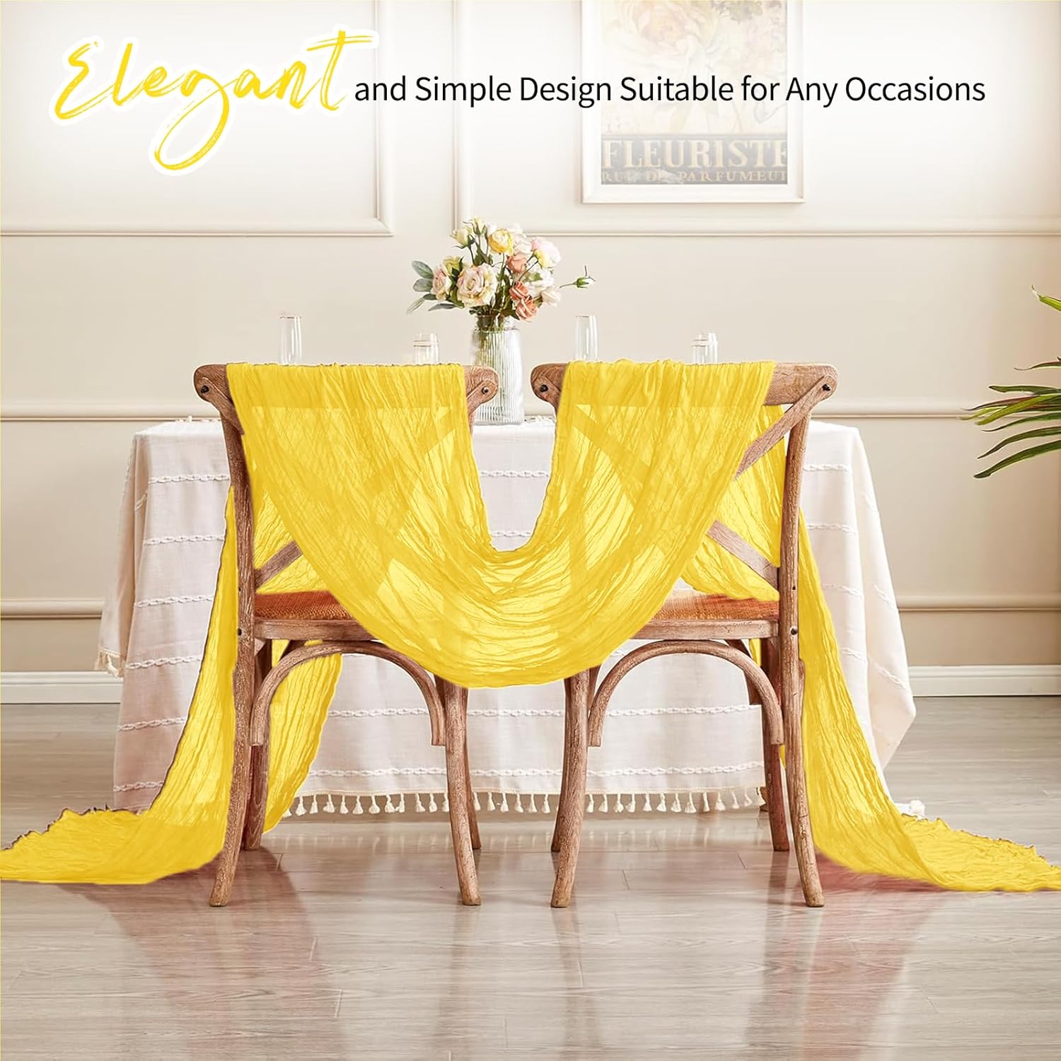28 Pack Lemon Yellow Cheesecloth Table Runner 17x108 Inch Semi Sheer Boho Gauze Cheese Cloth Fabric Table Runners, for Wedding Party Baby Shower Birthday Home Decor Garden Farmhouse