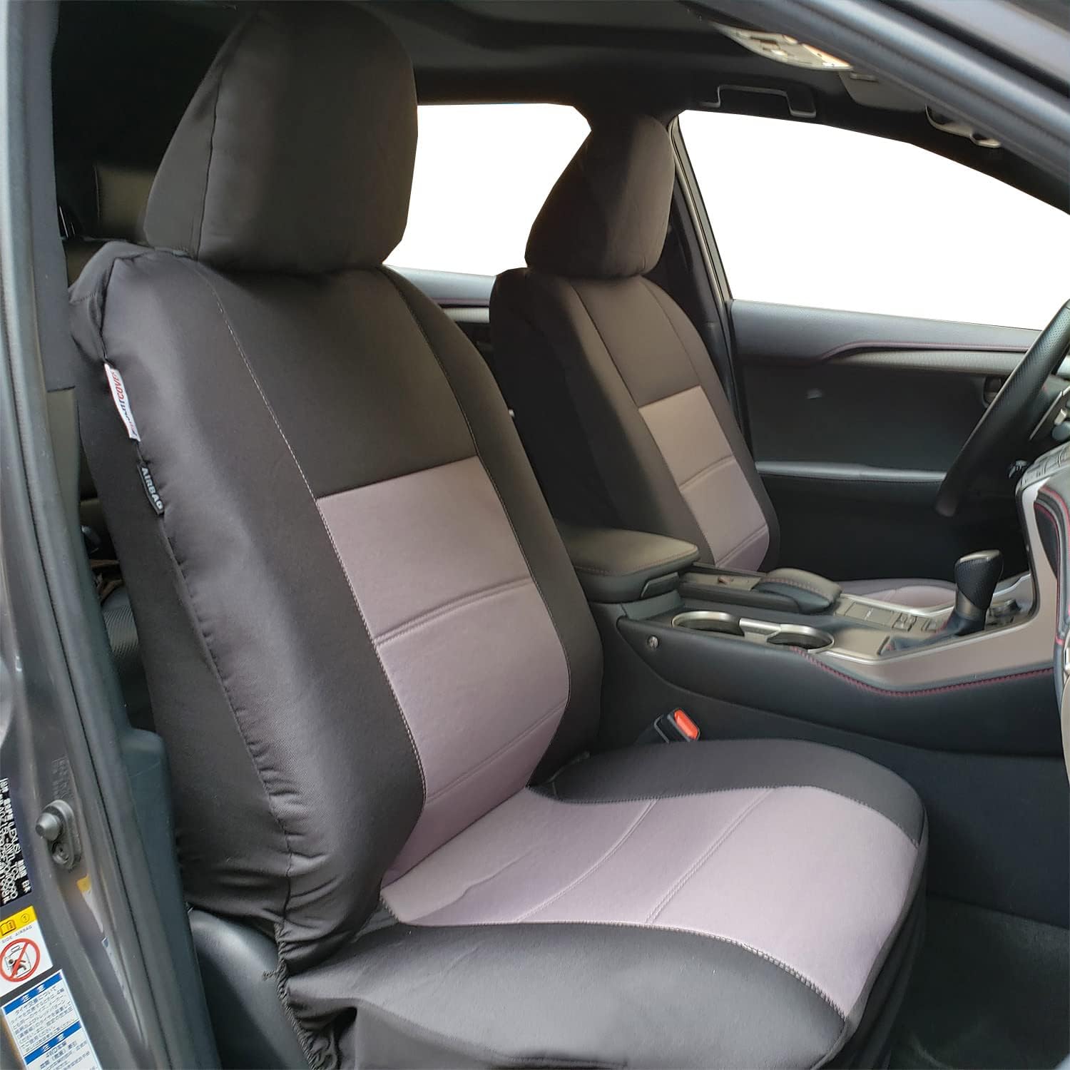Waterproof Seat Covers Front Set, Black Gray 2 Tone Canvas Seat Covers for Cars Trucks SUV, Universal Fit Most Auto Protectors, Airbag Compatible Low Back Bucket w/ 2 Headrest Covers