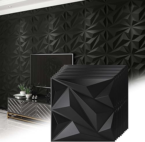 HAILM Paneles de pared 3D, 19.7 x 19.7 pulgadas, PVC impermeable con textura de diamante, azulejos de pared de decoración moderna para sala de