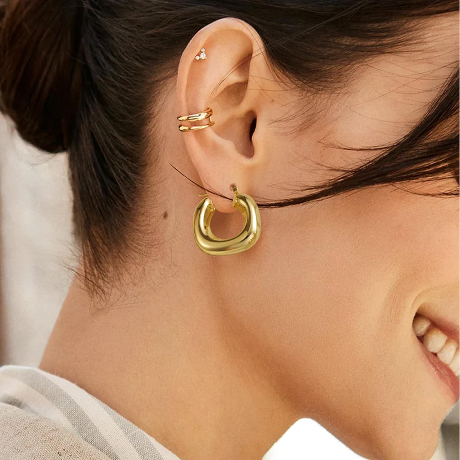 Chunky Hoops Earrings for Women Thick Huggie Hoop Earrings with S925 Sterling Silver Post Lightweight Hollow Earrings for Women Trendy Jewelry Gift - Image 4