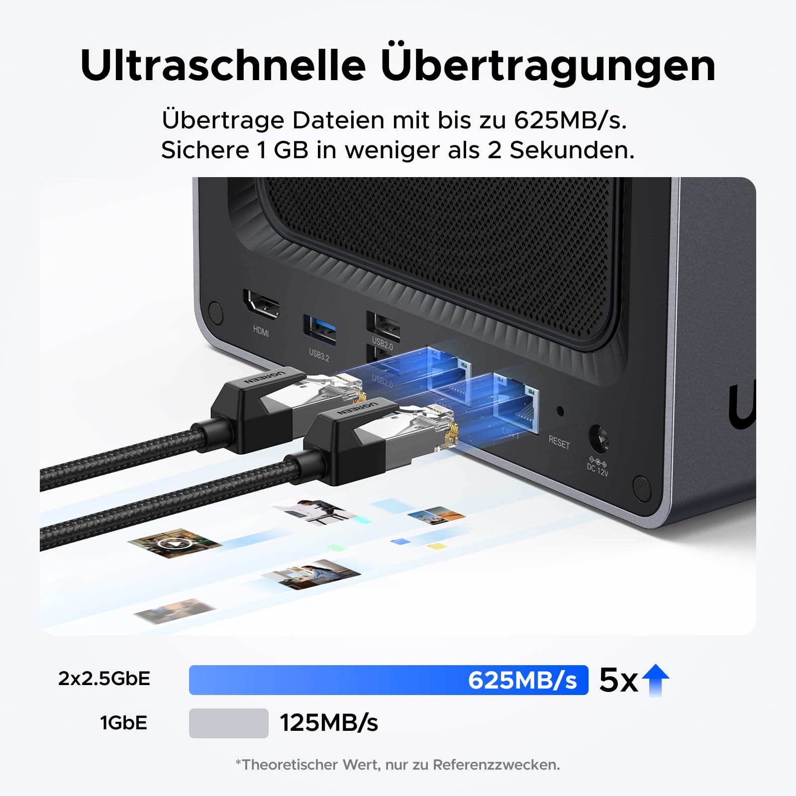 UGREEN NASync DXP4800, NAS de bureau 4 baies, processeur Intel N100 quadricœur, 8 Go de RAM DDR5, 32 Go eMMC, 2 emplacements 2,5 GbE, 2 emplacements M.2 NVMe, HDMI 4K, stockage en réseau (sans Disque)
