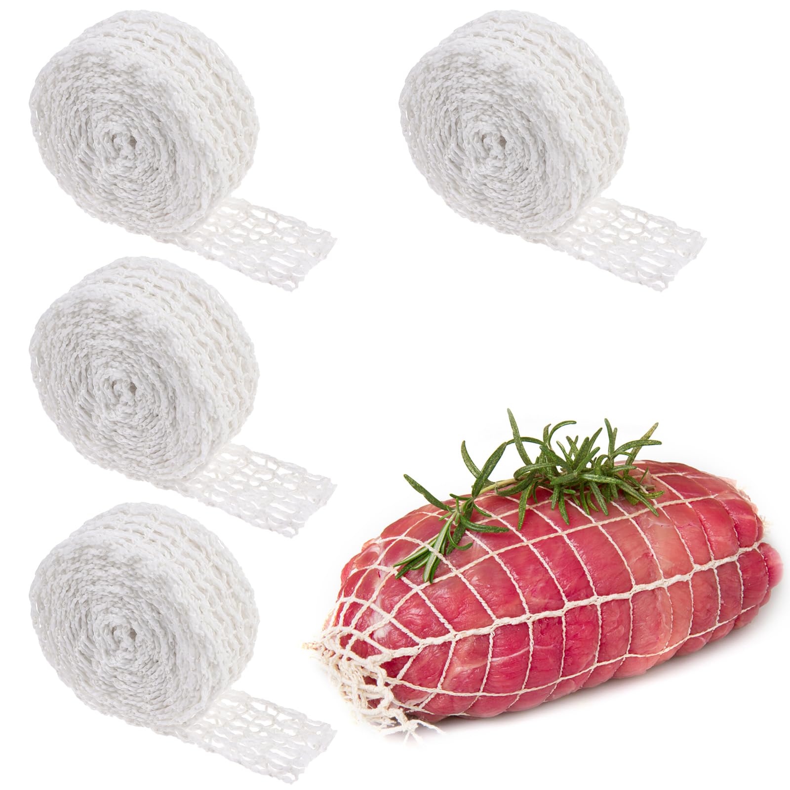 12m Meat Netting Roll,Size 14,Elastic Smoked Meat Poultry Ham Netting Meat Butcher Twine Net Roll Wrapping Net,Beef Netting Roll for Meat Cooking Meat Sausage Making (4 Rolls,12m