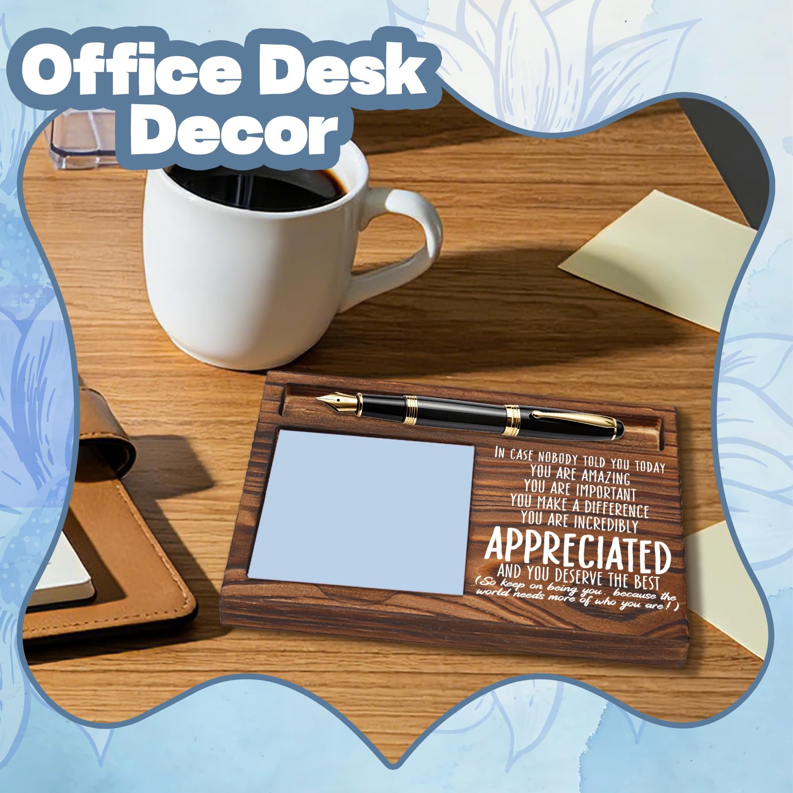 FOUGSTA Appreciation Gifts for Women, New Job Gifts for Women, Inspirational Office Decor Gift for Woman,Wooden Notepad Pen Holder With Inspirational Quotes,16.5 x 12 x 1.5 cm,XXN3