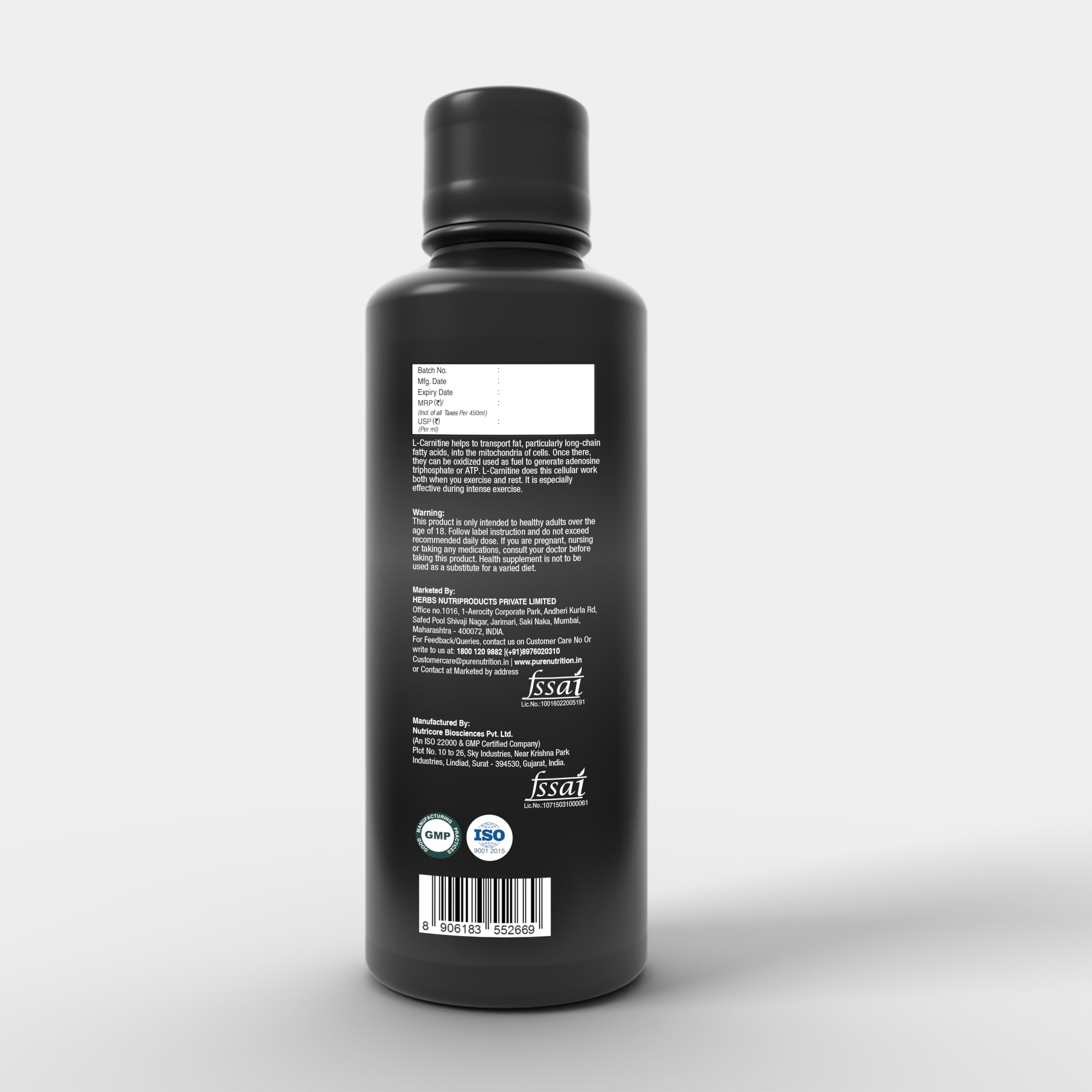 Pure Nutrition L-Carnitine Liquid 3300mg – 900ml (450ml x2) | Valencia Orange Flavour