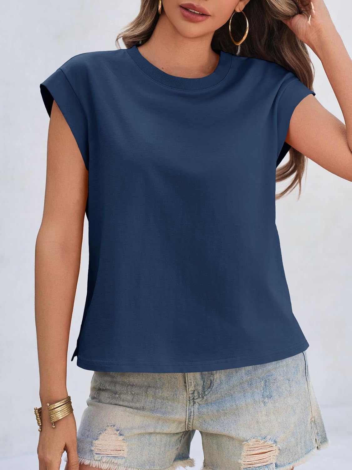 Cicy Bell Womens Cap Sleeve Cotton Tank Tops Summer Casual Loose Fit T Shirts Crew Neck Basic Tee - Image 4