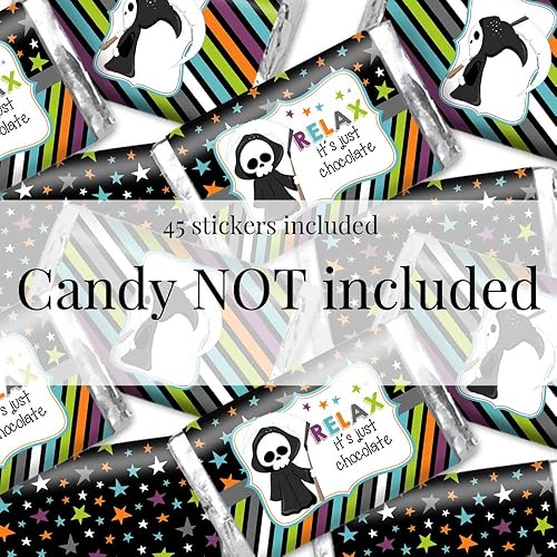 Miniatura 3 de AmandaCreation - Divertidas etiquetas adhesivas con temática de Halloween para barra de caramelo de chocolate, 45 etiquetas envolventes de 1.4 x 2.6
