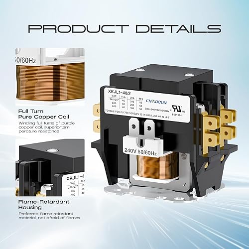 Miniatura 3 de Contactor HVAC Contactor de aire acondicionado Contactor 2 polos 40 amperios 240V bobina compatible con condensador, compresor, aire acondicionado,