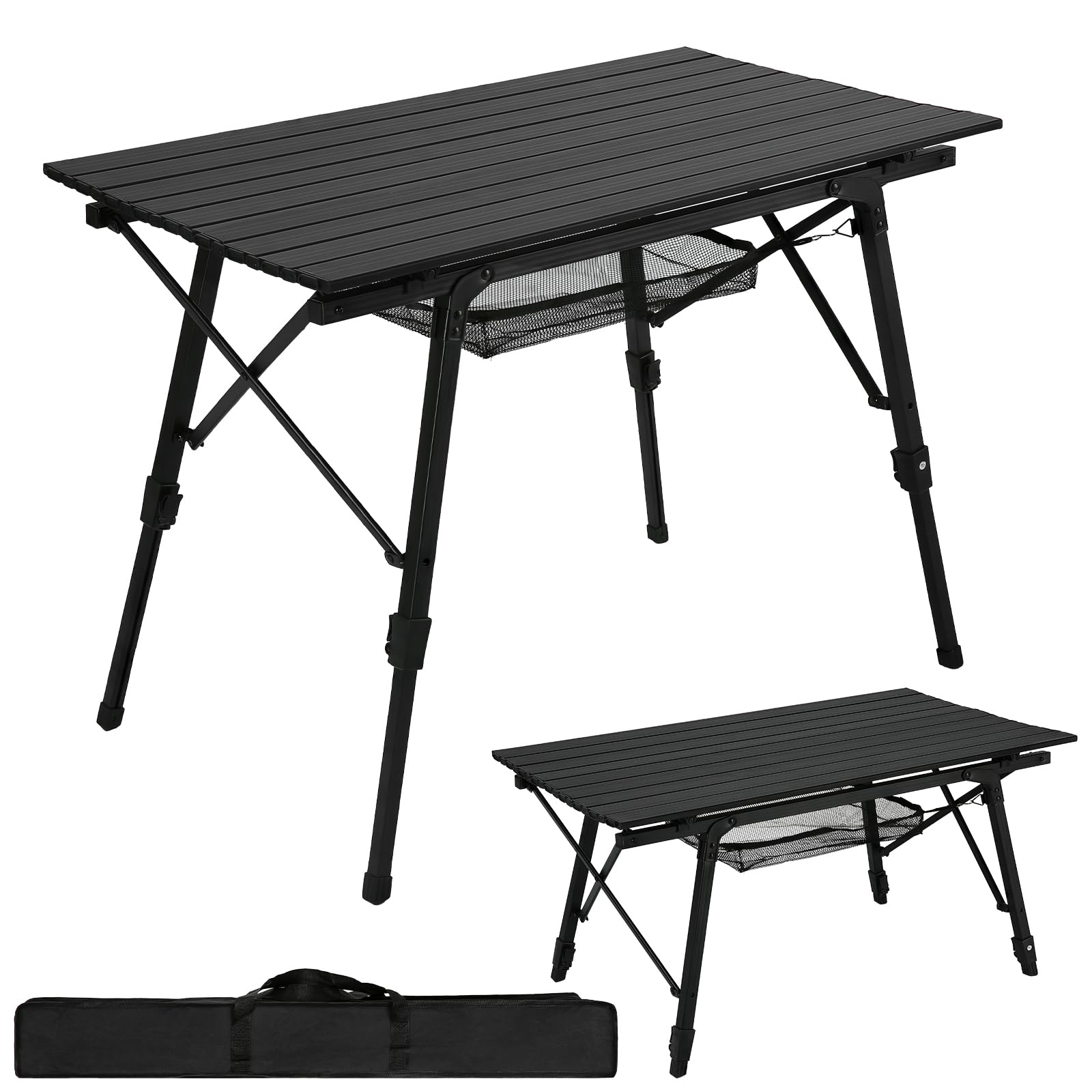 Treeboy Folding Camping Table Aluminium Garden Table, 90×53cm Camping Tables That Fold up Height Adjustable Legs Lightweight 3ft Picnic Table with Carry Bag Outdoor for Beach BBQ Camping Essentials