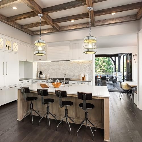 Miniatura 2 de wochos Lámpara de araña industrial retro de metal y madera con 1 luz redonda para cocina, isla, vestíbulo, pasillo, bar, comedor, restaurante, 7.9