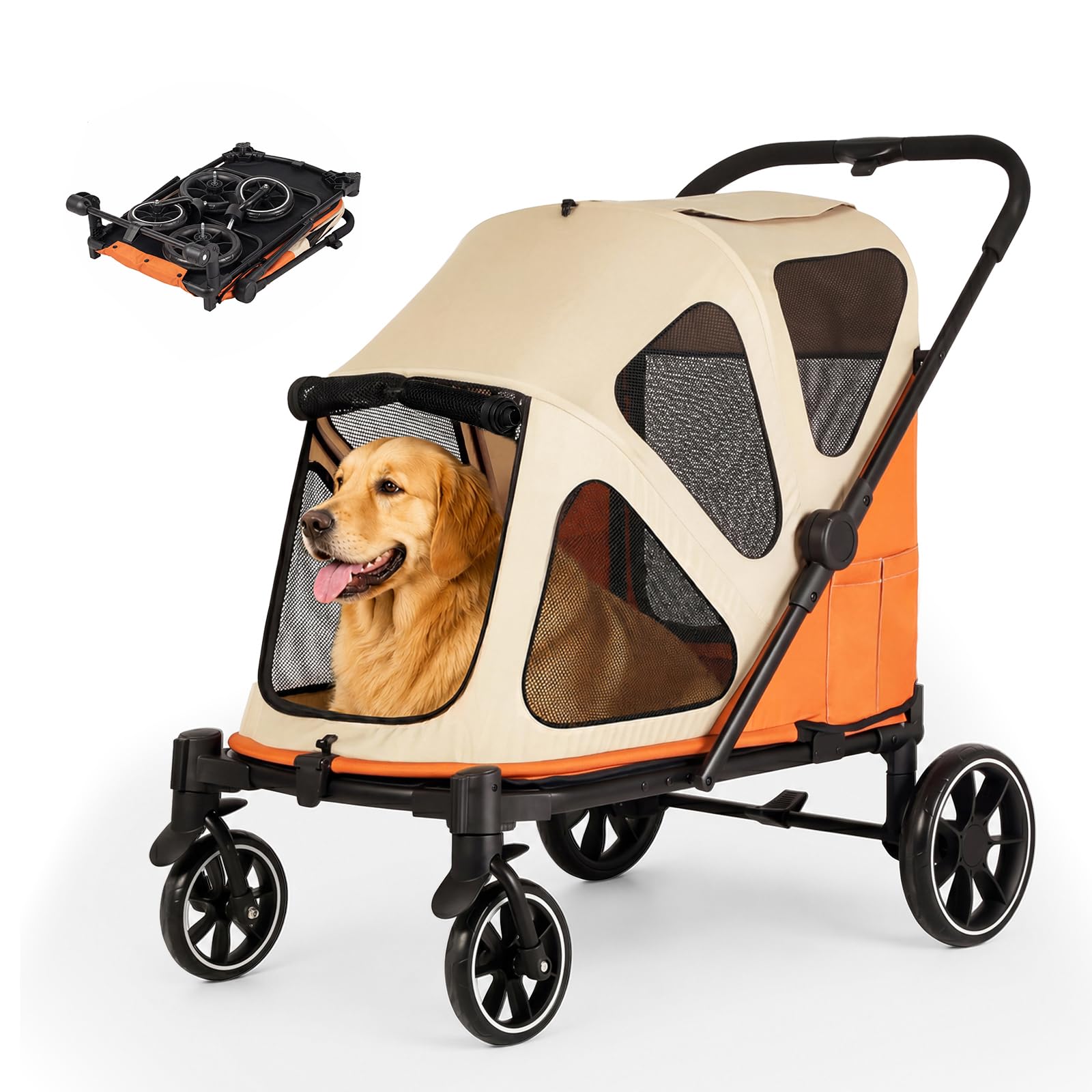 Skylos Dog Pram Stroller Fold Pet Pushchair with Brake Suspension, Orange
