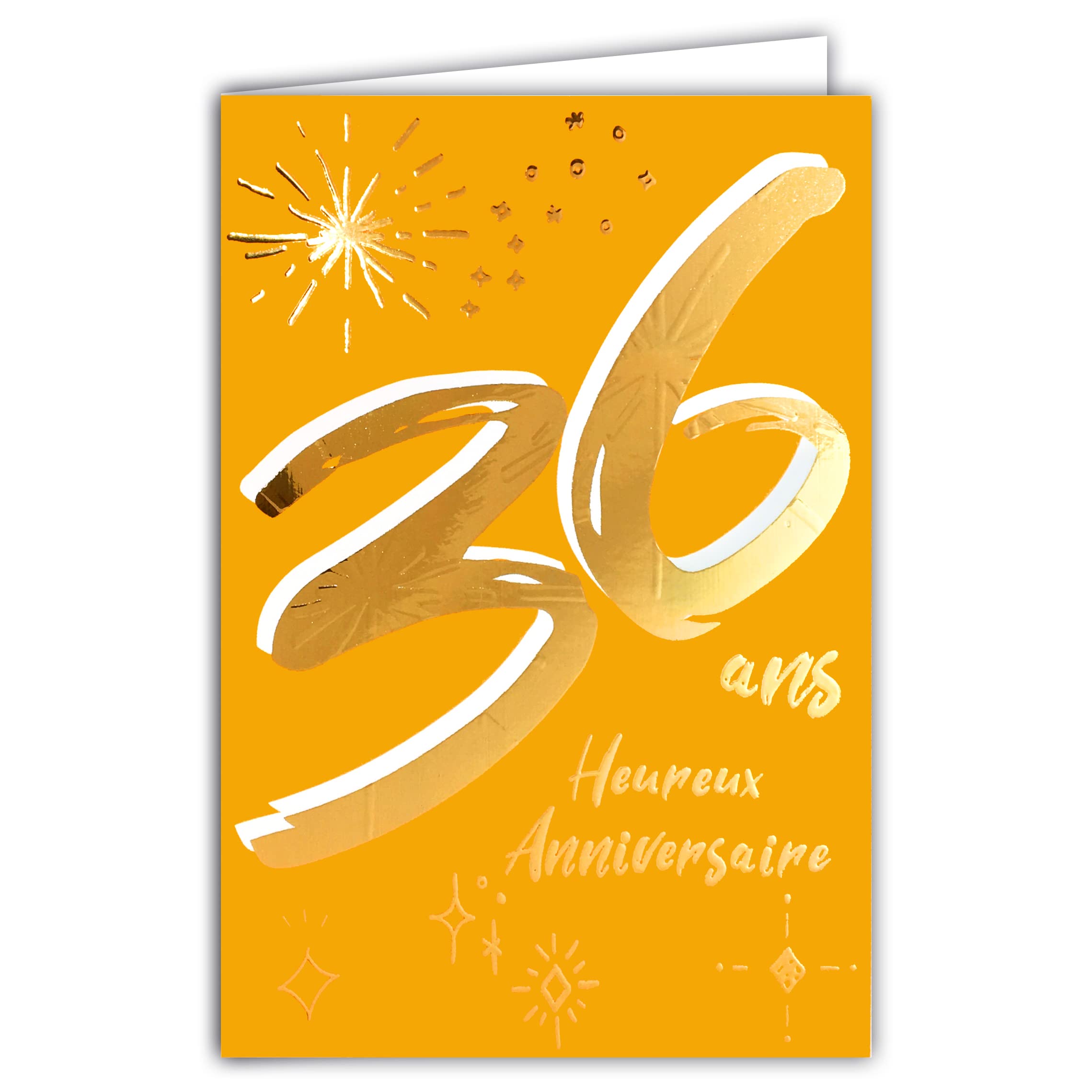 AFIE ColorAges 69-2436 36th Birthday Card in Shiny Gold Embossed Textured for Men and Women - Coloured Text Suitable for Age Inside - Envelope Included - Made in France - ColorAges