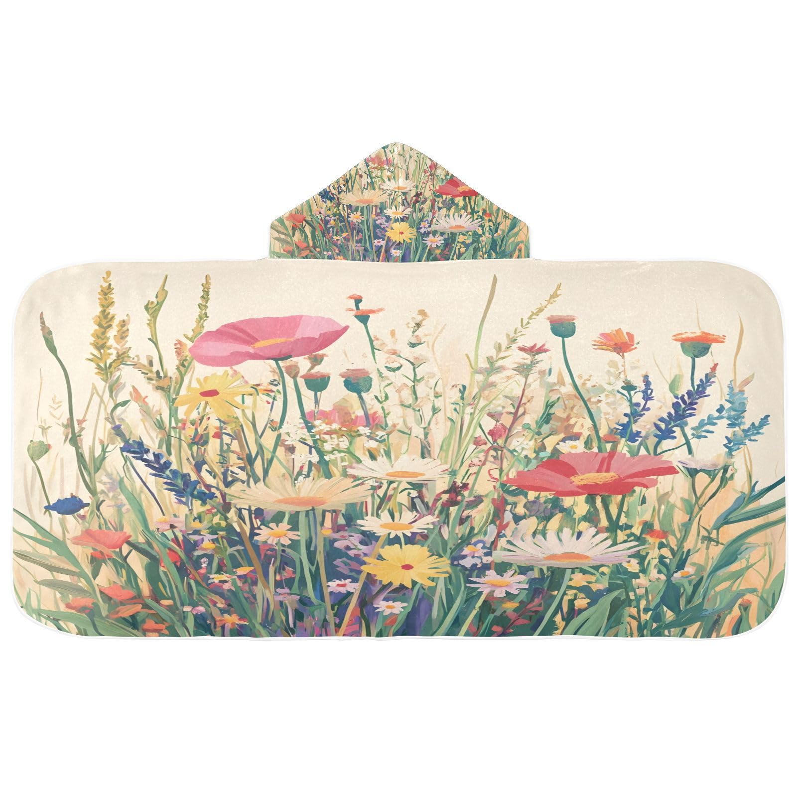 Kigai Colorful Flowers Hooded Beach Towel for Kids Soft Absorbent Quick Dry Bath Towel with Hood Lightweight Toddler Shower Pool Bath Wrap for Boys Girls