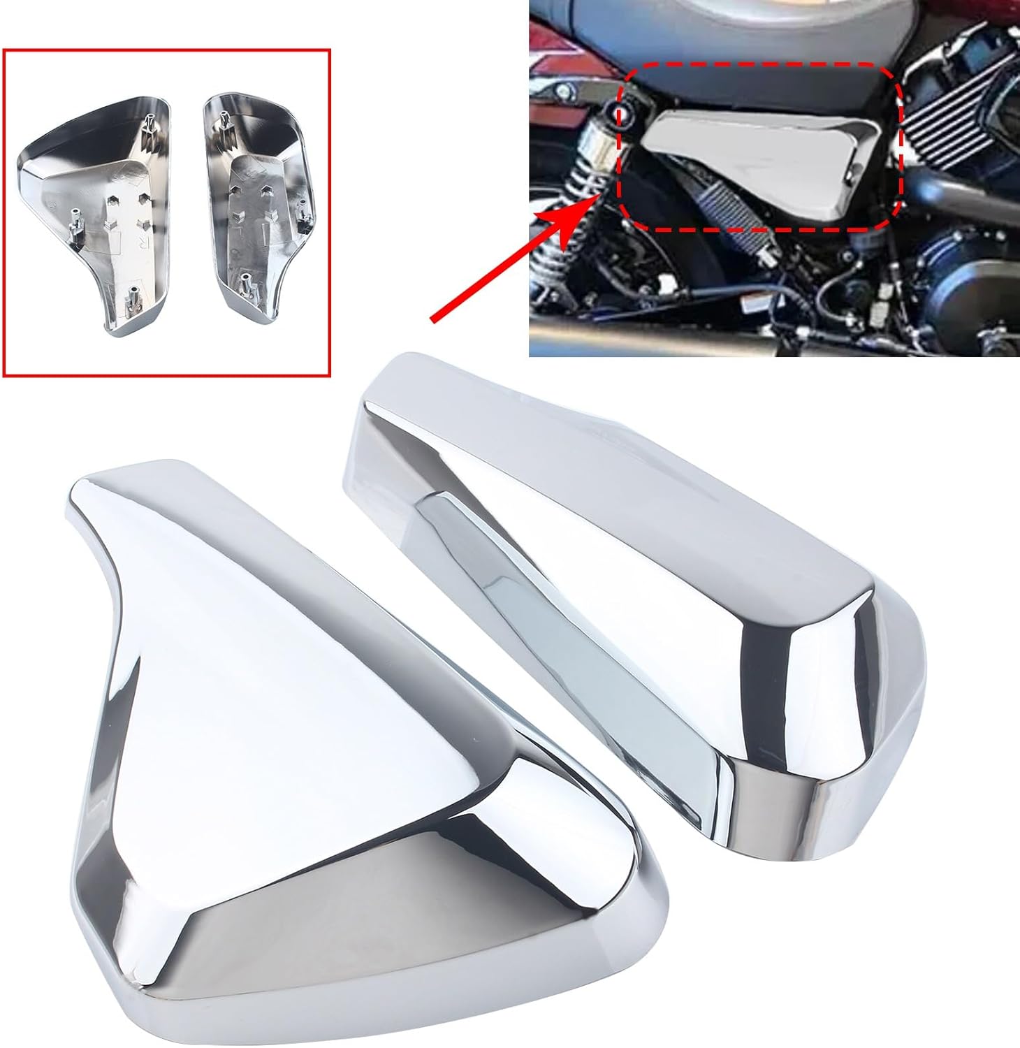 Chrome Left Right Side Battery Cover Trim Fairing Covers Side Panel Compatible with Harley Street XG 500 XG500 750 2014-2020
