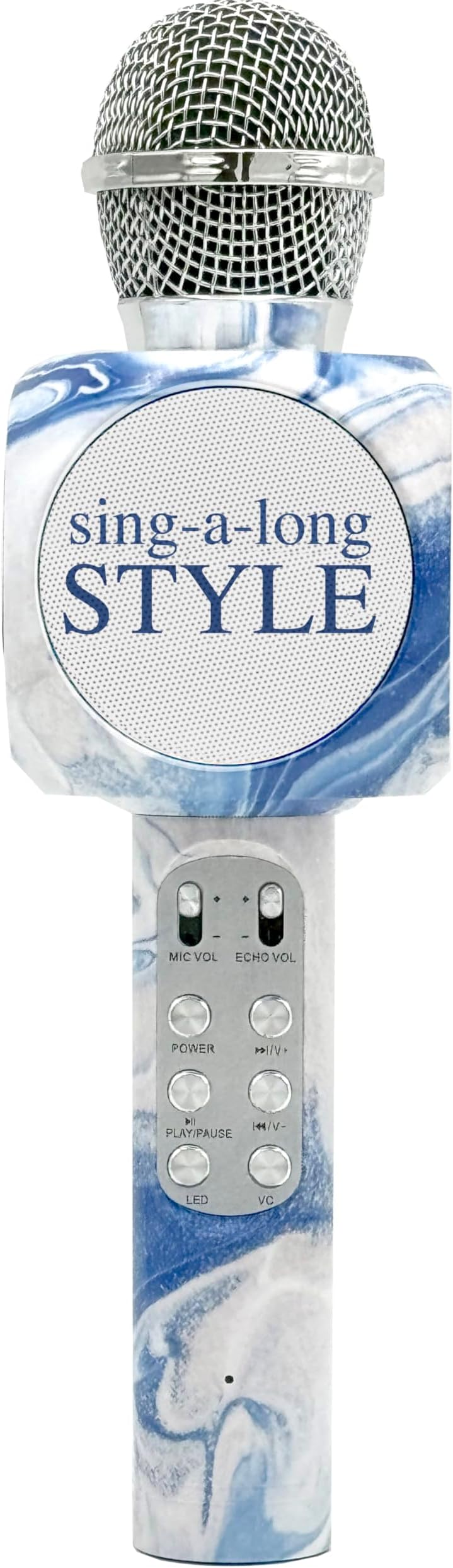 Wireless Express - Sing-Along Bluetooth Karaoke Microphone and Bluetooth Stereo Speaker, Swirl Edition, All-in-One (Swirl Blue)