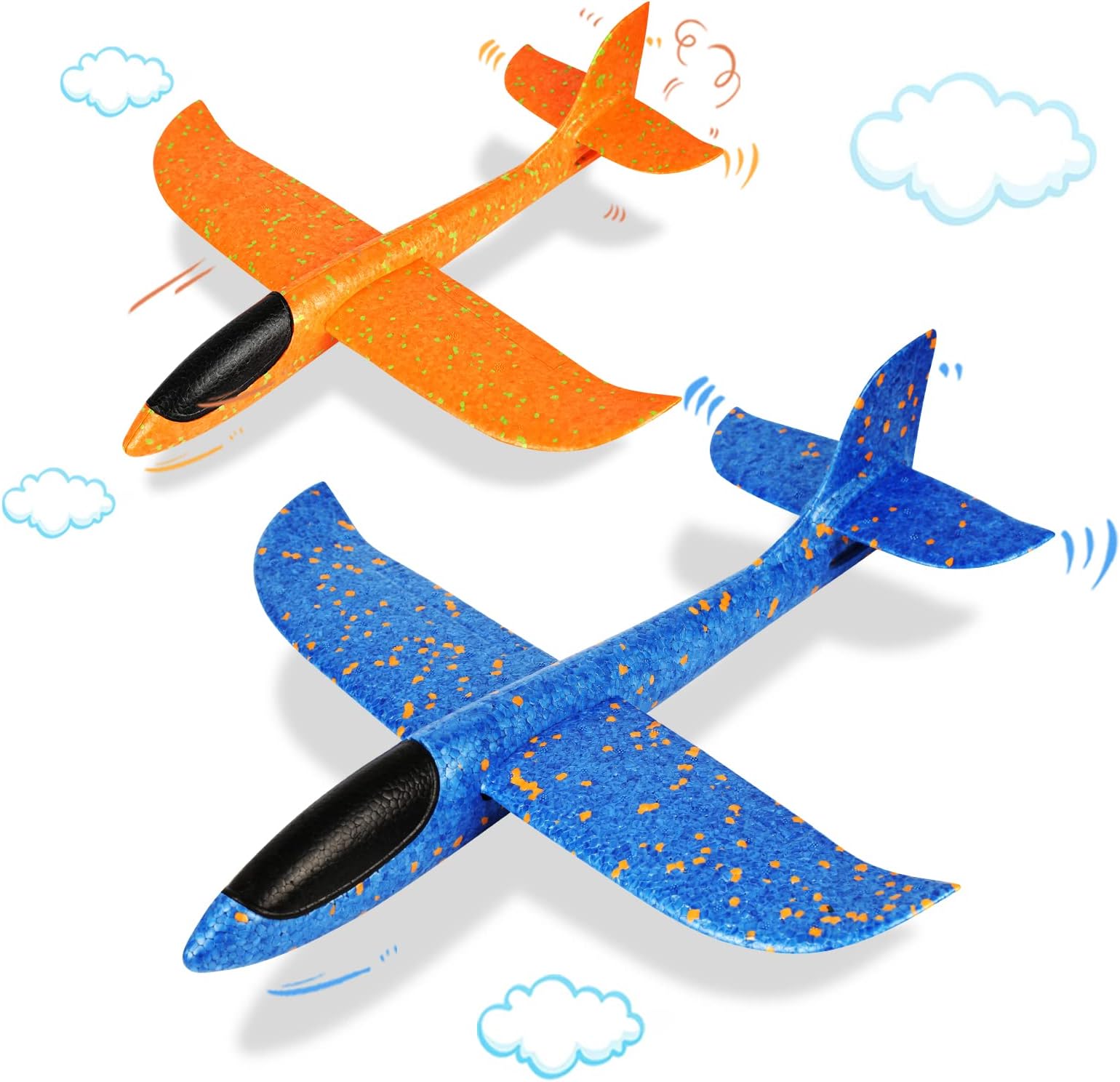 VCOSTORE Foam Glider Planes for Kids, 2 Pcs Large Airplane Toys 17.3'' Polystyrene Aeroplane Toys Flying Gliders, Manual,EEP, Sturdy, Suitable for Family Outdoor Sports Parent-Kid Activities