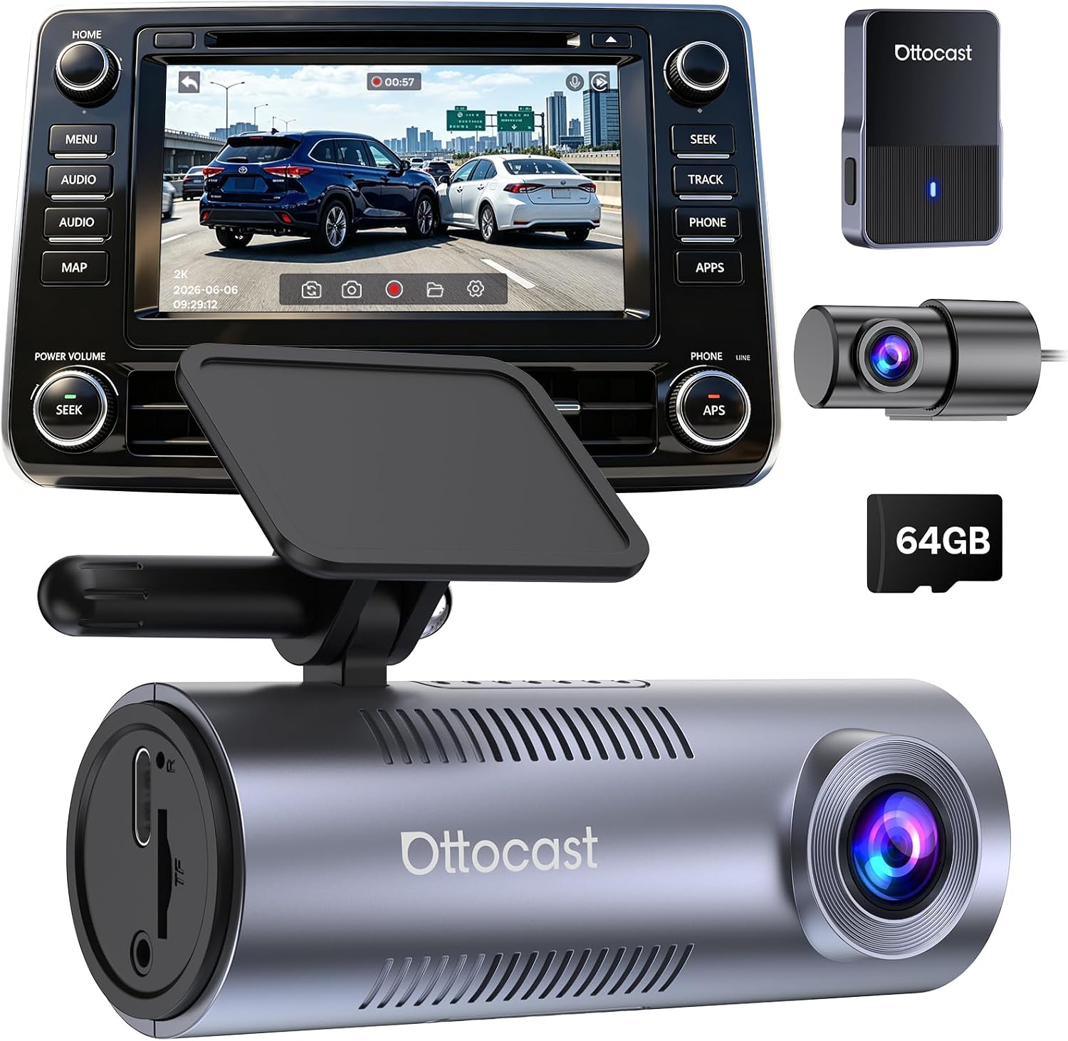 OTTOCAST Dash Camera for Cars, Wireless CarPlay, Factory Screen Playback