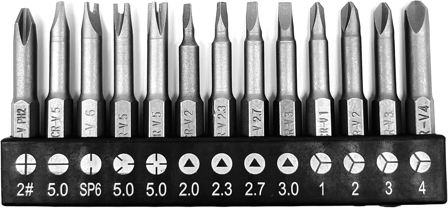 13 pcs OHIY Special Shape Screwdriver Insert Bit Set Phillips, Slotted, Spanner, Y-Type, Triangle, Inner Cross, 3-Points, Durable CR-V Steel, 2" Long Shank with Standard 1/4" Hex Drive