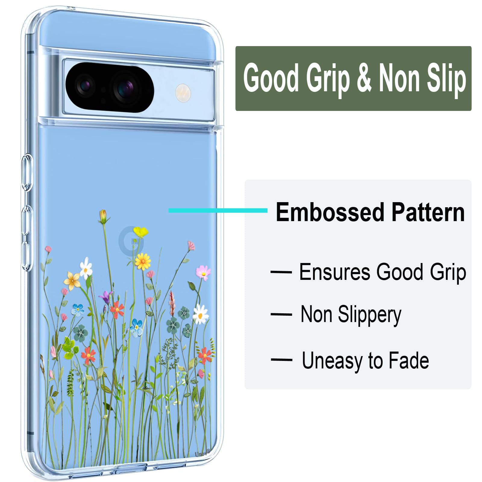Unov Custodia compatibile con Pixel 8 Custodia trasparente con motivo