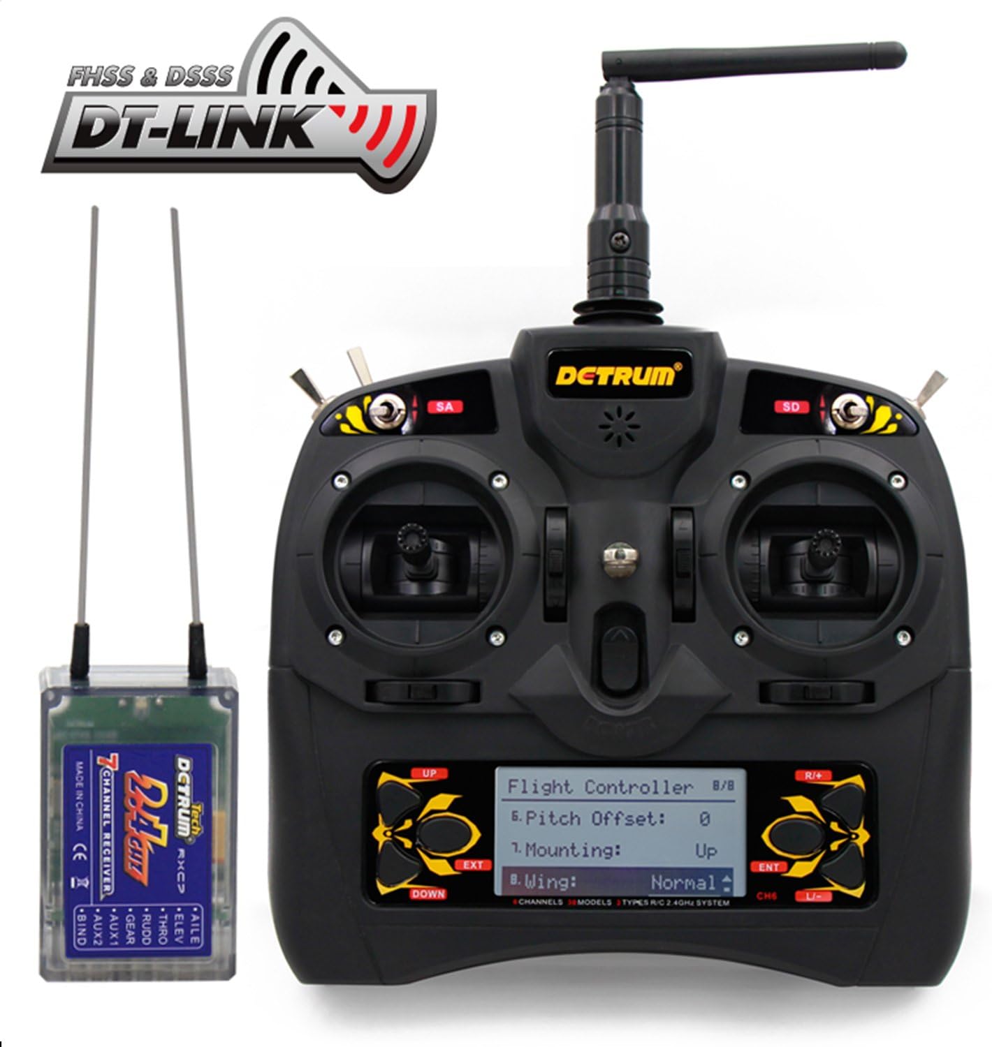 Detrum Gavin-6C 2.4G 6-Channel TX Transmitter RXC7 7CH Transmitter and Receiver DTM-T001-M2 for RC Airplane