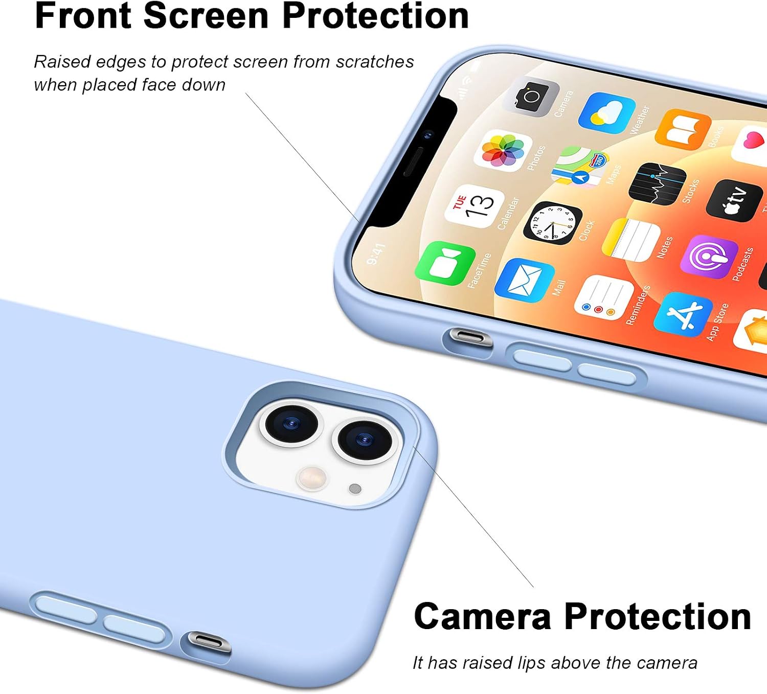 Anuck Phone Case for iPhone 12 Case, for iPhone 12 Pro Case, Soft Silicone Gel Rubber Bumper Case with Microfiber Lining Hard Shell Shockproof Protective Case Cover for iPhone 12/12 Pro, Light Blue