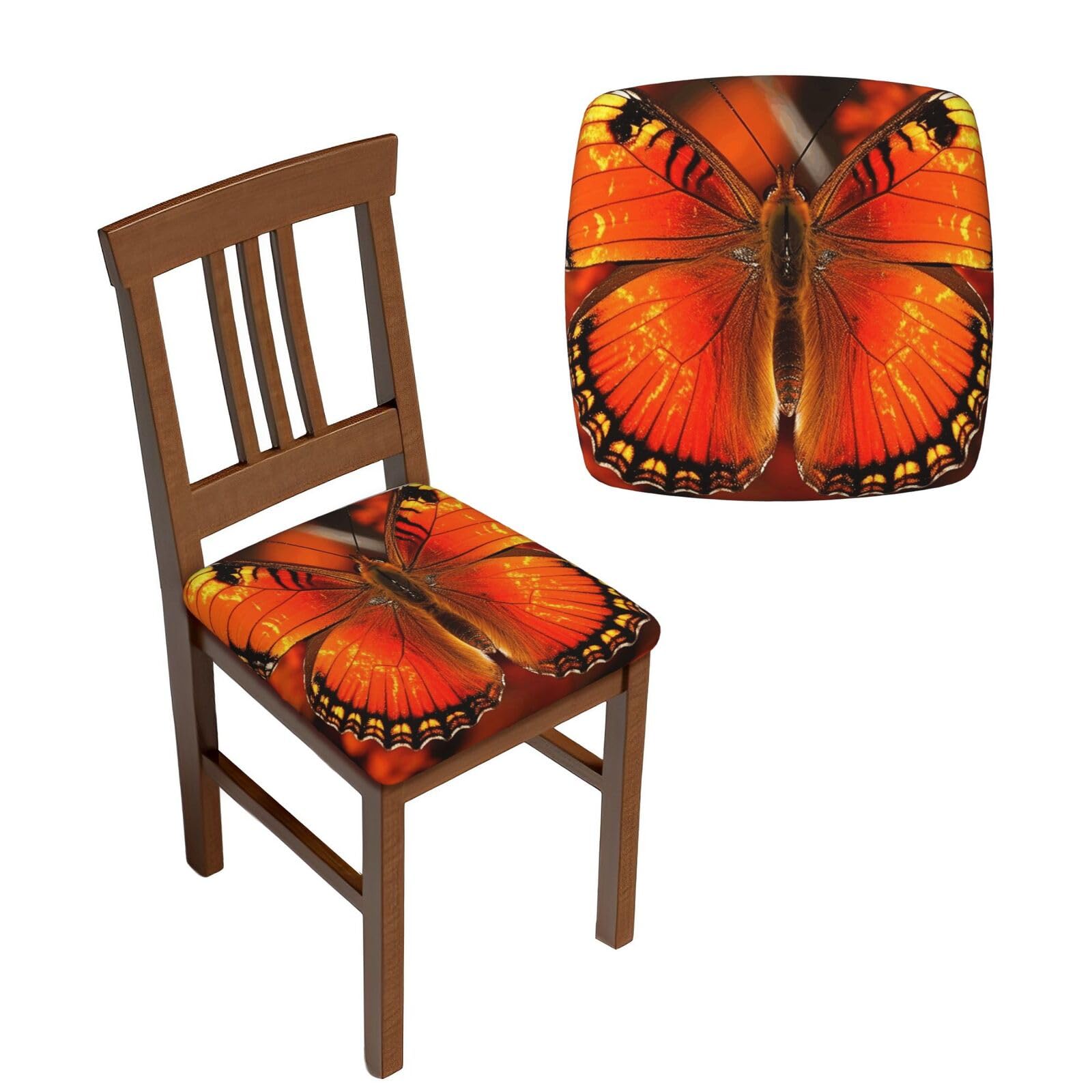 NONHAI 6PCS Dining Chair Seat Covers Set Orange Butterfly Stretch Removable Chairs Covers Washable Seat Cushion Slipcovers Protector for Dining Room Kitchen Chairs