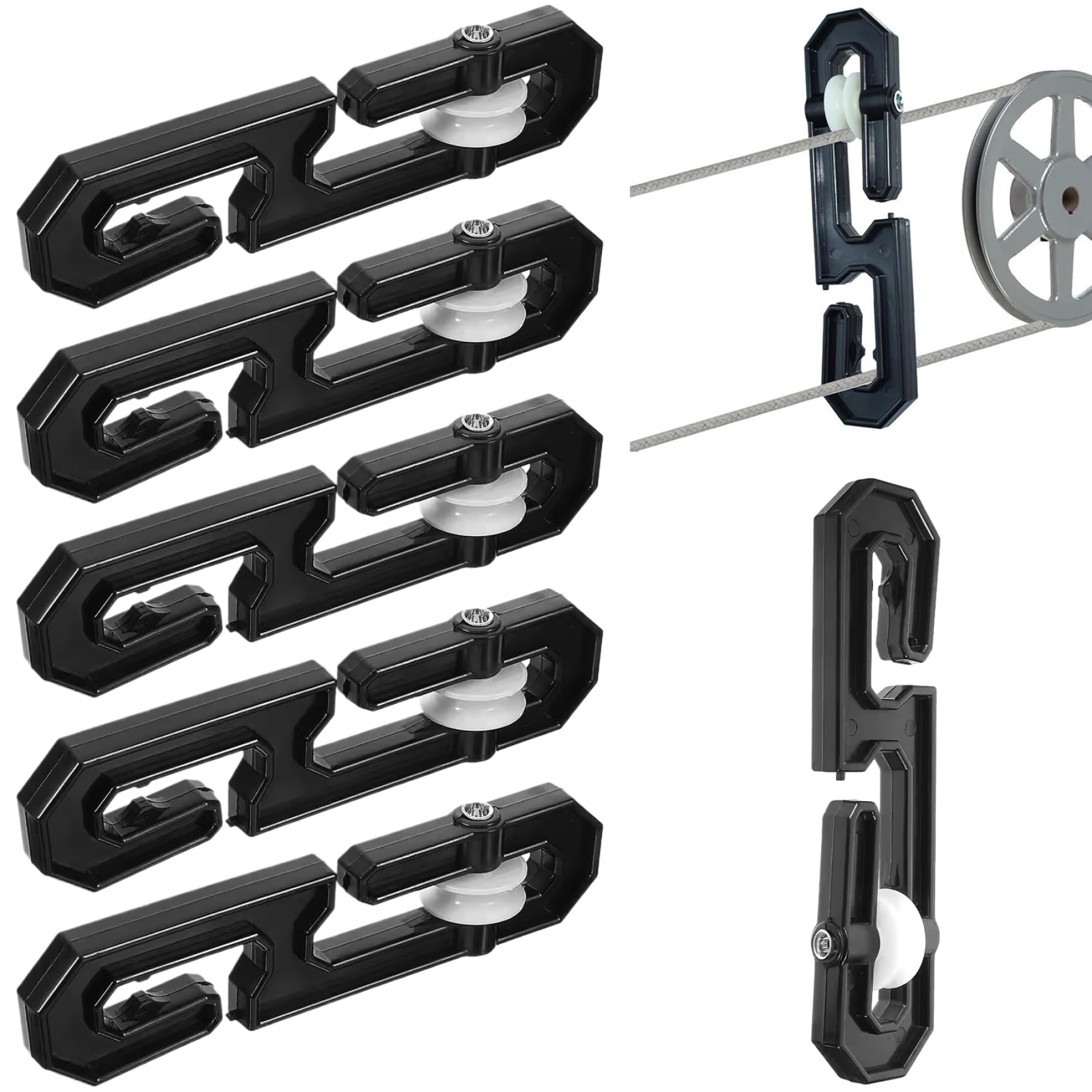 Nukinp 6PCS Clothes Line Pulley, S-Shaped Laundry Line Separator Spreader Pulley, Nylon Clothesline Tightener for Long Clothesline and Heavy Loads