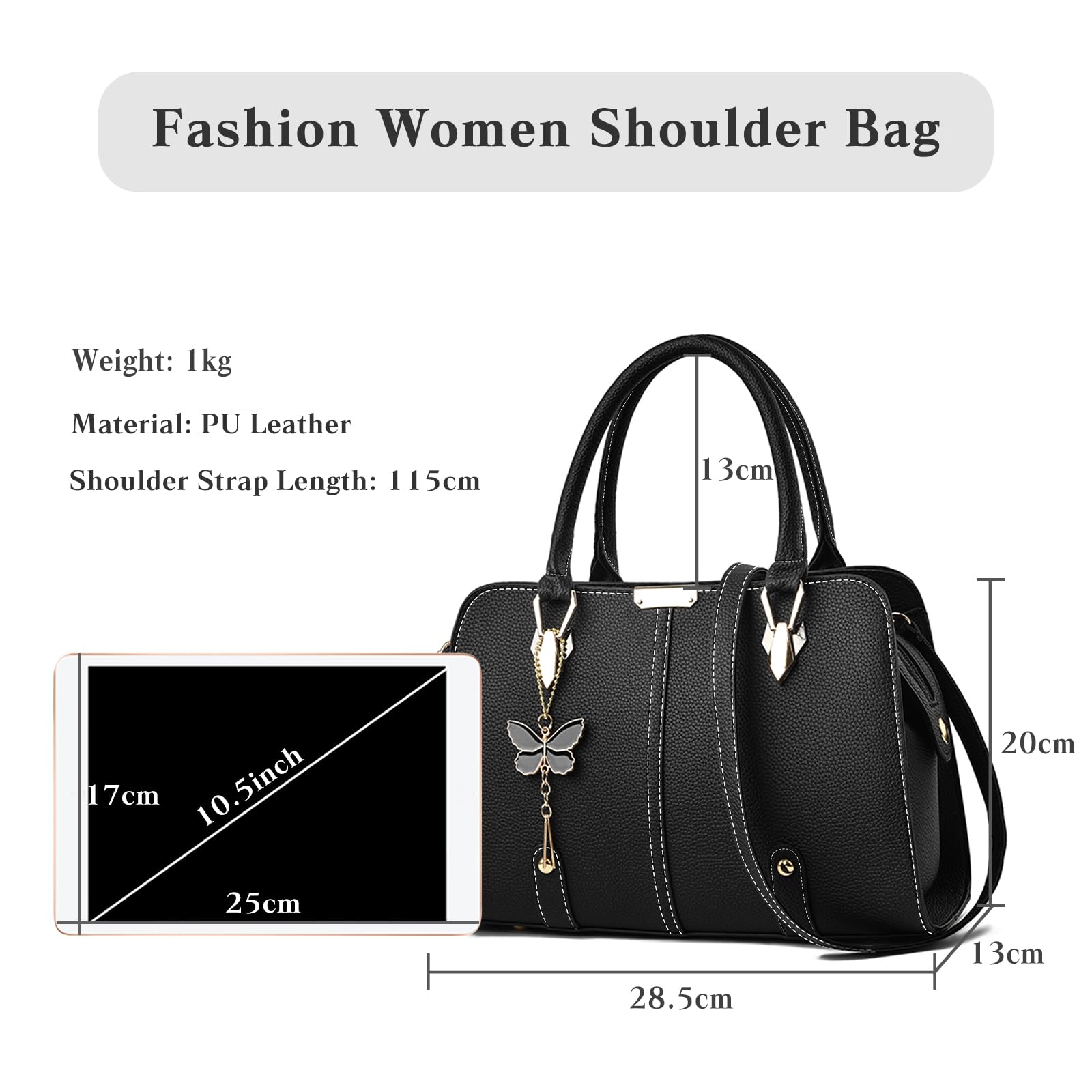 FANDARE Borsa a Mano Donna Impermeabile Borse a Spalla Borse a Tracolla Borse Tote PU Pelle Borse Messenger per Shopping Viaggio Lavoro Incontri Nero