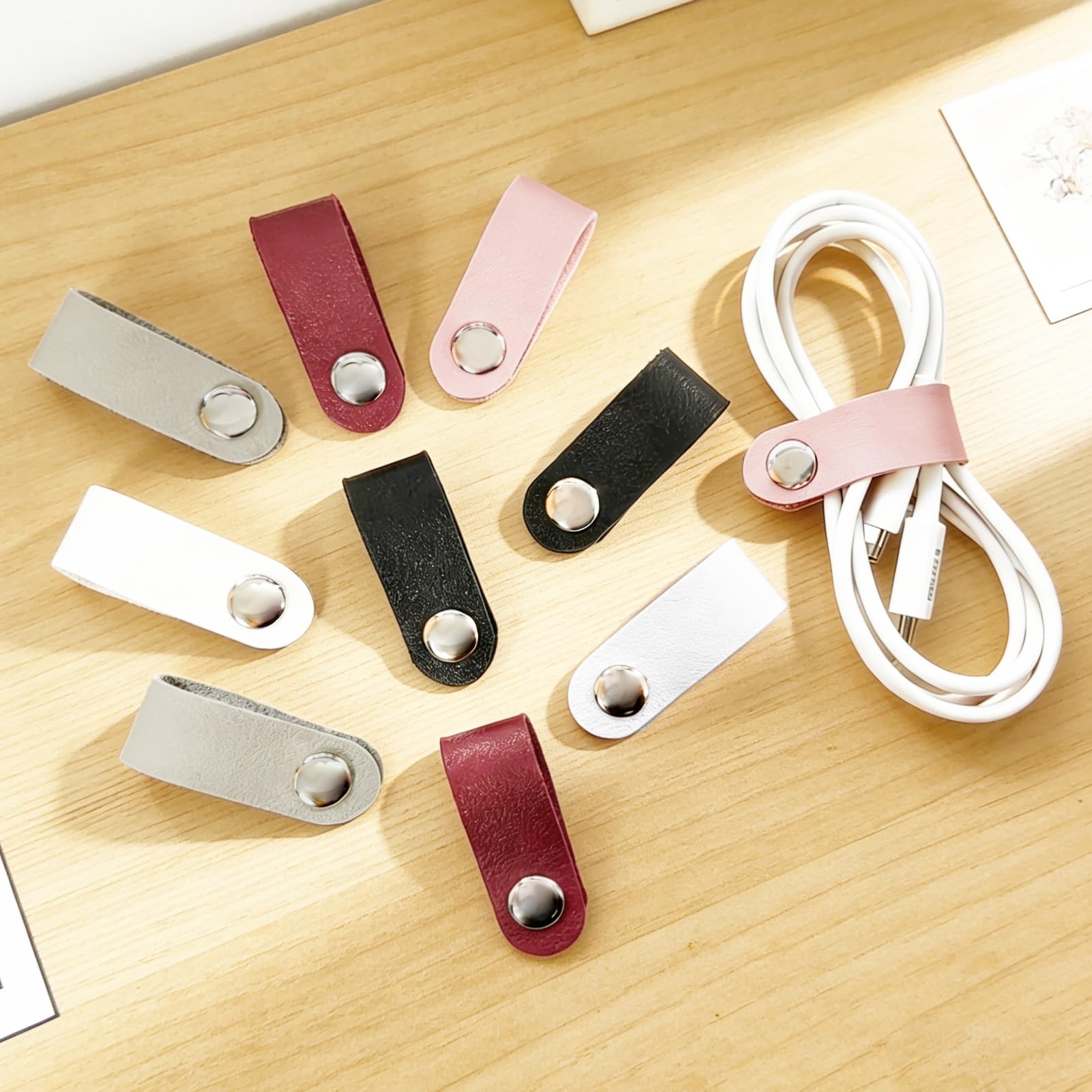 10 PCS Cord Organizer, Cord Keeper, Cable Organizer USB Holder, Cable Straps, Earphone Clips Ties (Black/White/Red/Pink/Grey, Each 2PCS)