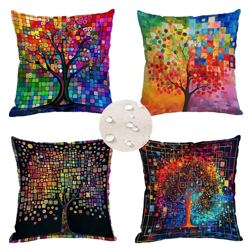 Housse de coussin pour jardin et terrasse impermeable 40x40cm arbre de vie