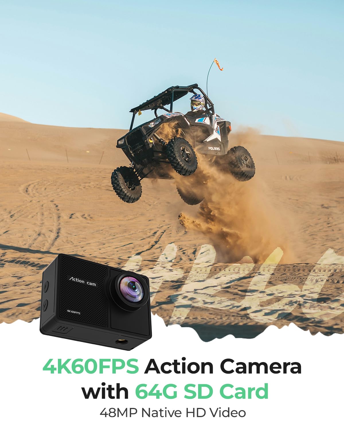 Yolansin Action Cam 4K 60FPS, 48MP Camera con 64GB MicroSD 40M Fotocamera Subacquea Videocamera Impermeabile WIFI Cam 170° Sports Cam, Telecameracon 2.4G Remote Control 2x1350mAh Batterie Accessori