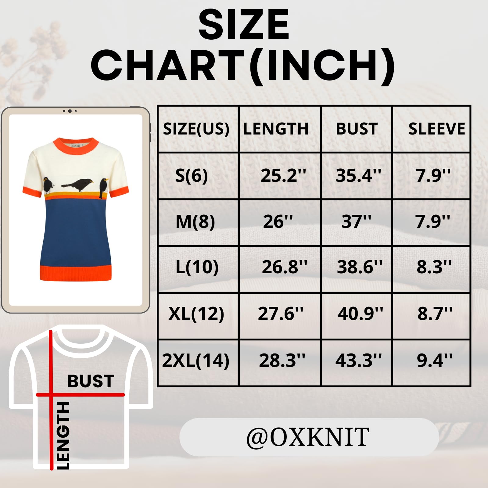 OXKNIT Camiseta de manga corta para mujer, color a juego, diseño de pájaro dulce a rayas de punto de algodón