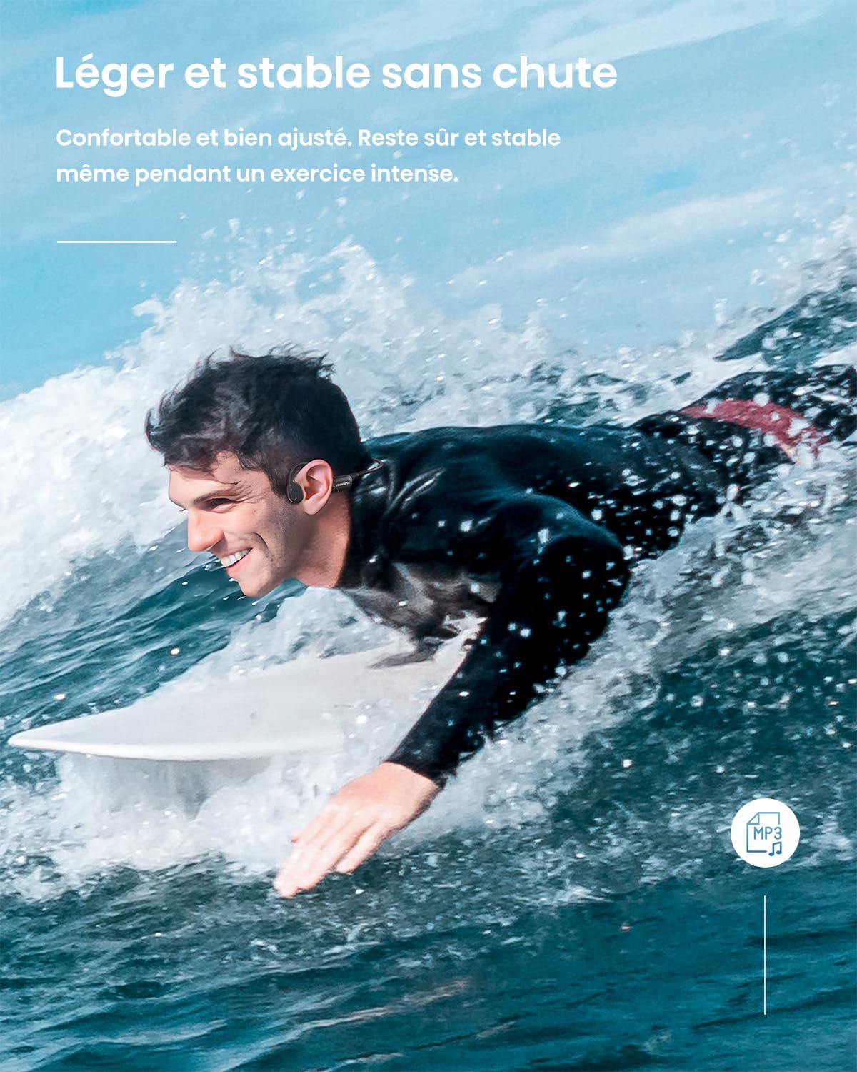 Guudsoud Écouteurs à Conduction osseuse, certifiés IP68, étanches et adaptés au Sport, au Cyclisme, à la Natation et à la Course à Pied | Casque Conduction Osseuse Natation,Bluetooth 6.1 Écouteur sans Fil,mémoire 32 Go intégrée,Casque Sport pour la Natati