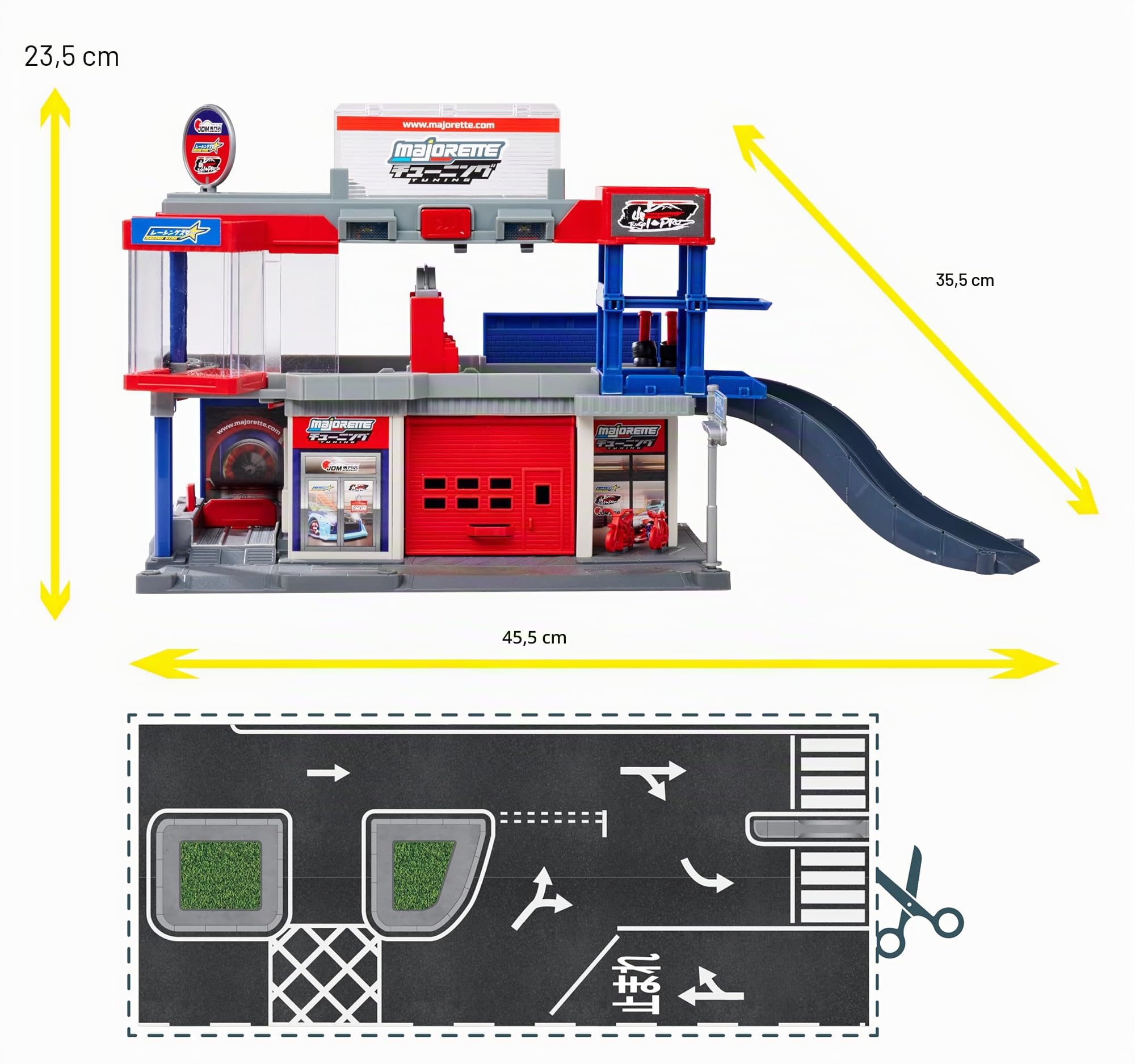 Majorette Tuning Garage + 1 Auto – Playset Officina di Elaborazione con Modellino in Metallo Die-Cast, 8504108000, dai 3 anni, Garage Giocattolo per Bambini e Collezionisti
