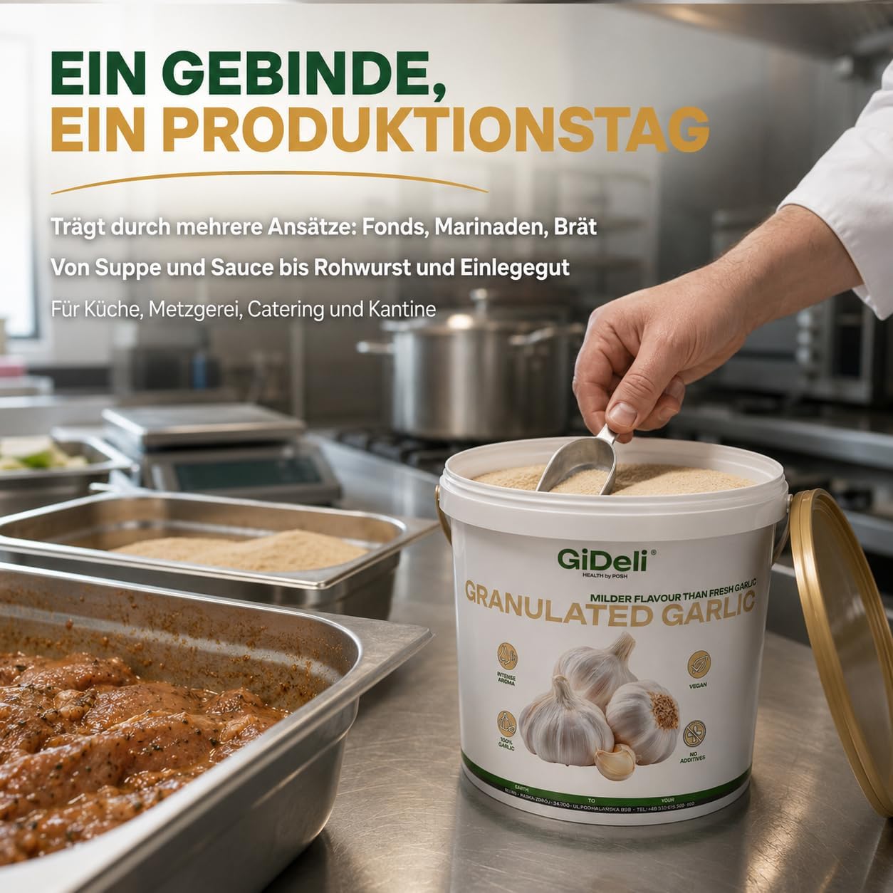 GiDeli Ajo Granulado 20 kg - Puro, sin Aditivos - Cubo con Tapa
