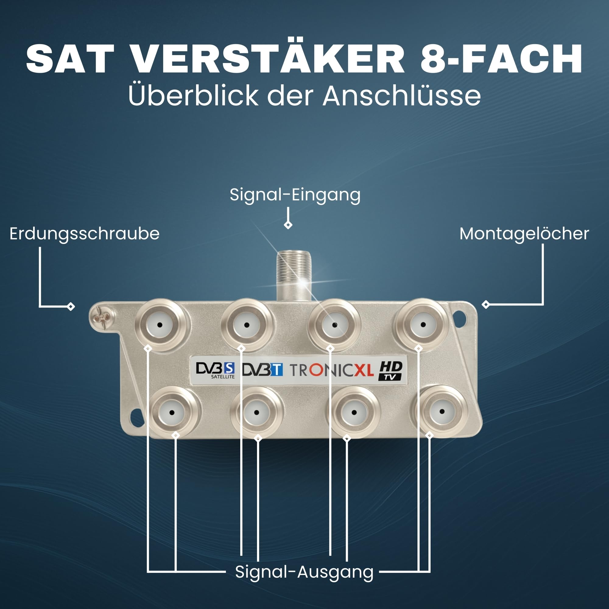 TronicXL Splitter satellitare a 8 vie da 160 dB, amplificatore I distributore antenna morbido DVB-S2 DVB-T2 morbido con amplificatore per antenna per amplificatore di segnale 3D 4K HDTV per una buona