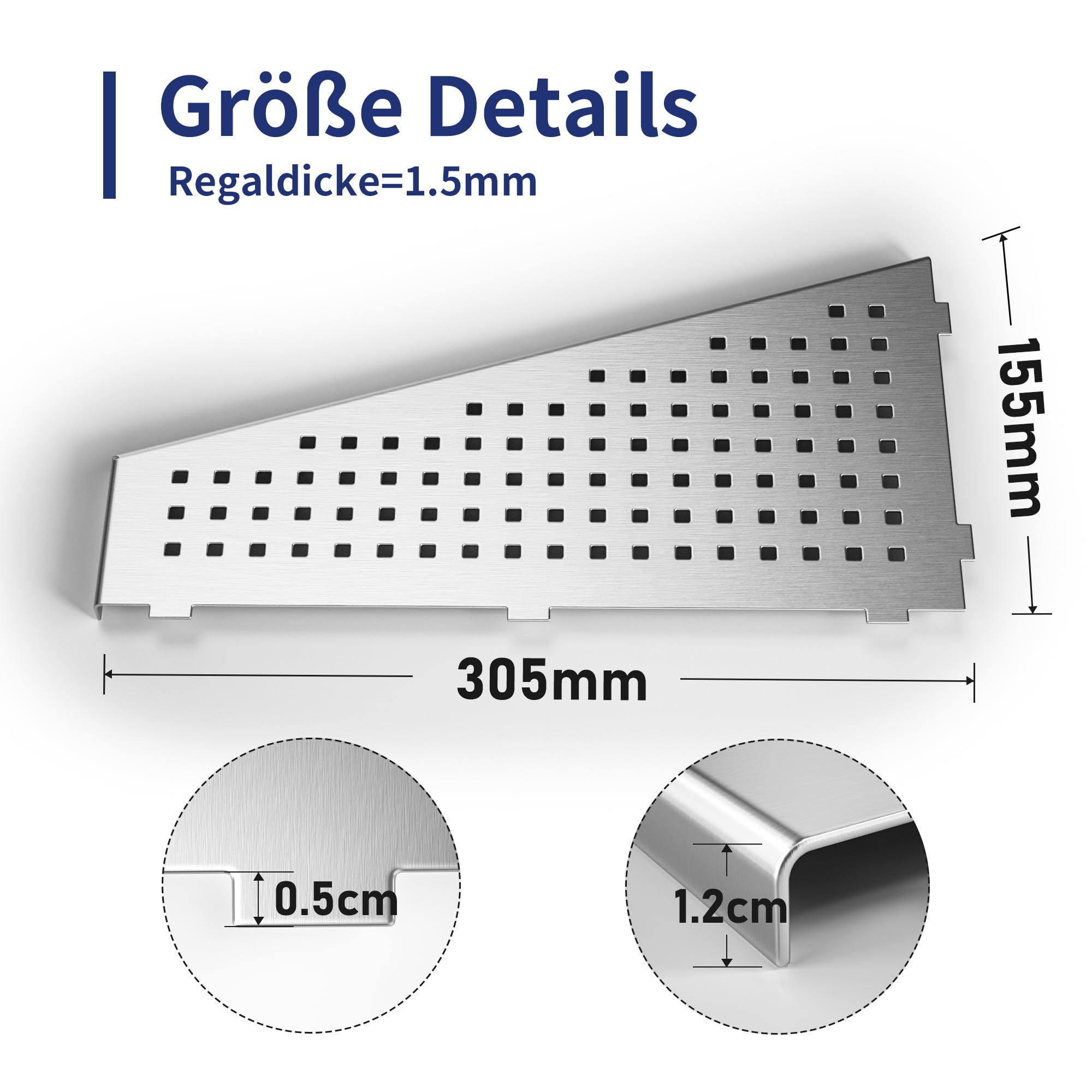 Eckablage Duschablage 304 Edelstahl ohne Bohren für Badezimmer | Duschregal Ecke für geflieste Wände, Shampoo Halter Organizer Trapezförmiges quadratisches Loch 305*155mm, 2 Stücke,Gebürstet