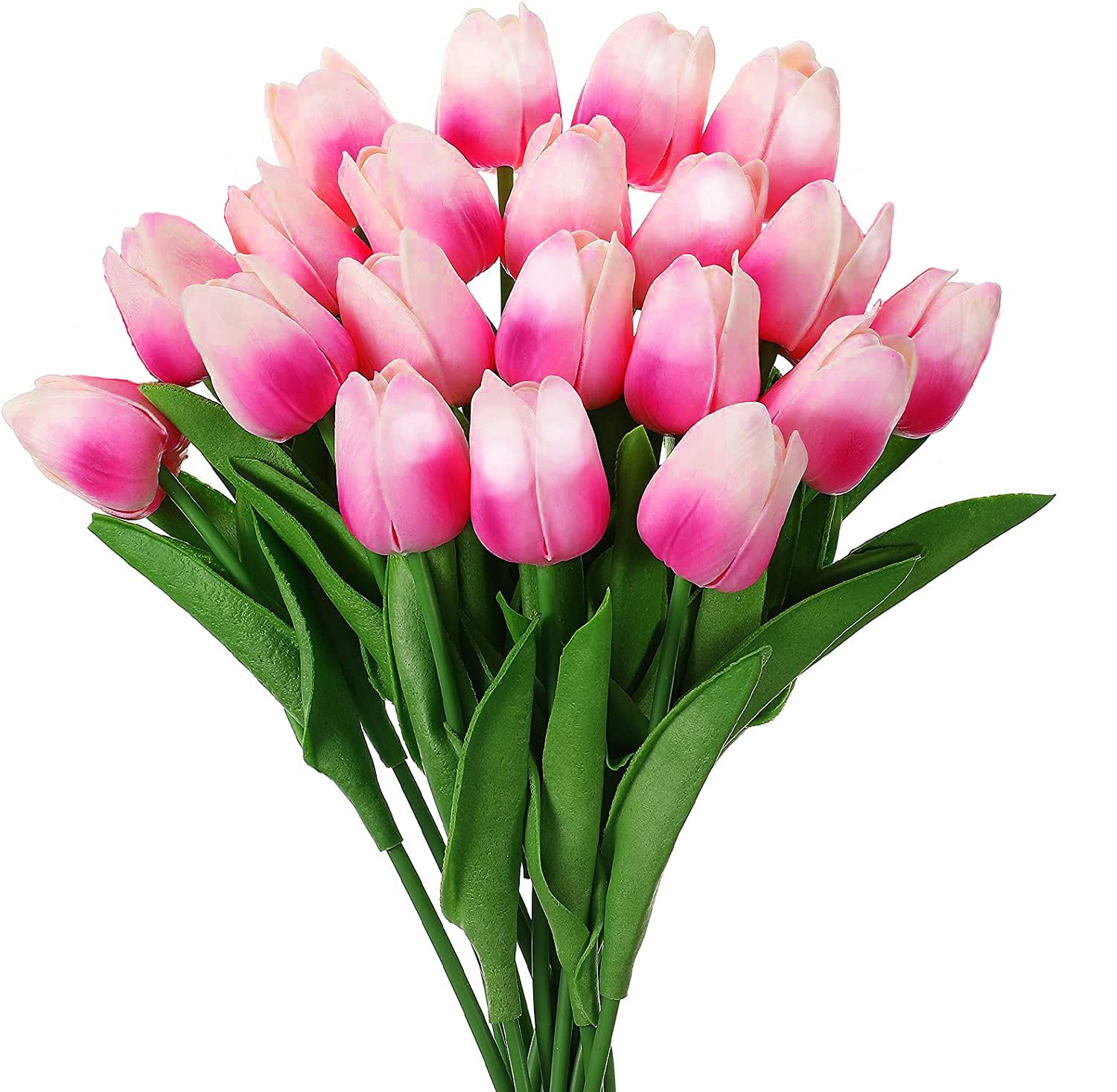 OFRANK Artificial Tulip 20 Pcs Silk Flowers 13.5" for Home Decorations Centerpieces Arrangement Wedding Bouquet (Pink)