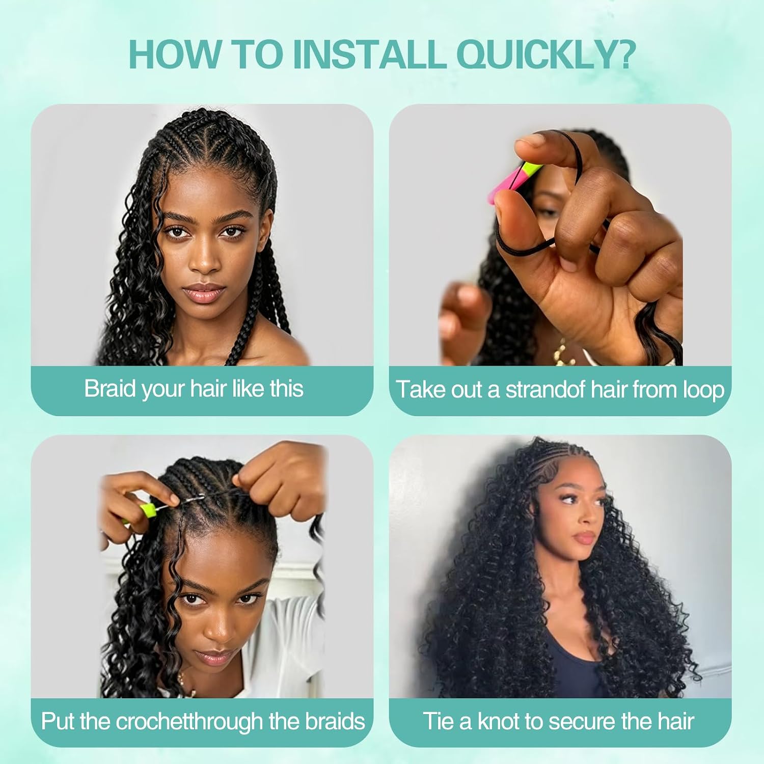 Human Crochet Hair For Black Women Water Wave Human Hair Crochet Bundles 18 Inch 75g 60 Strands Raw Miracle Knots Crochet Human Hair Pre-Separated Invisible Feather Crochet Hair Natural Black