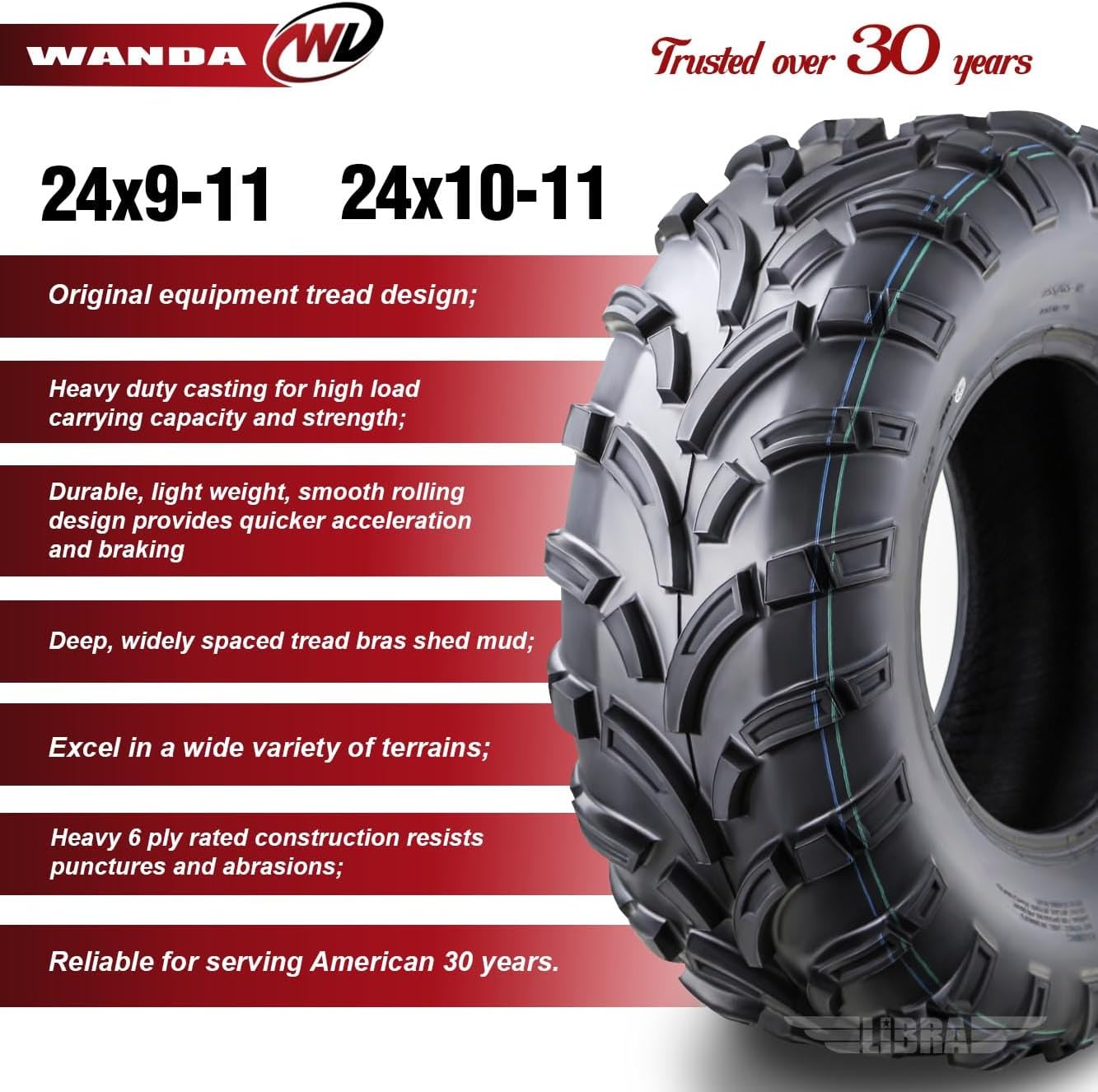 WANDA UTV ATV Tires 24x9-11 Front & 24x10-11 Rear /6PR P373 Lit Mud