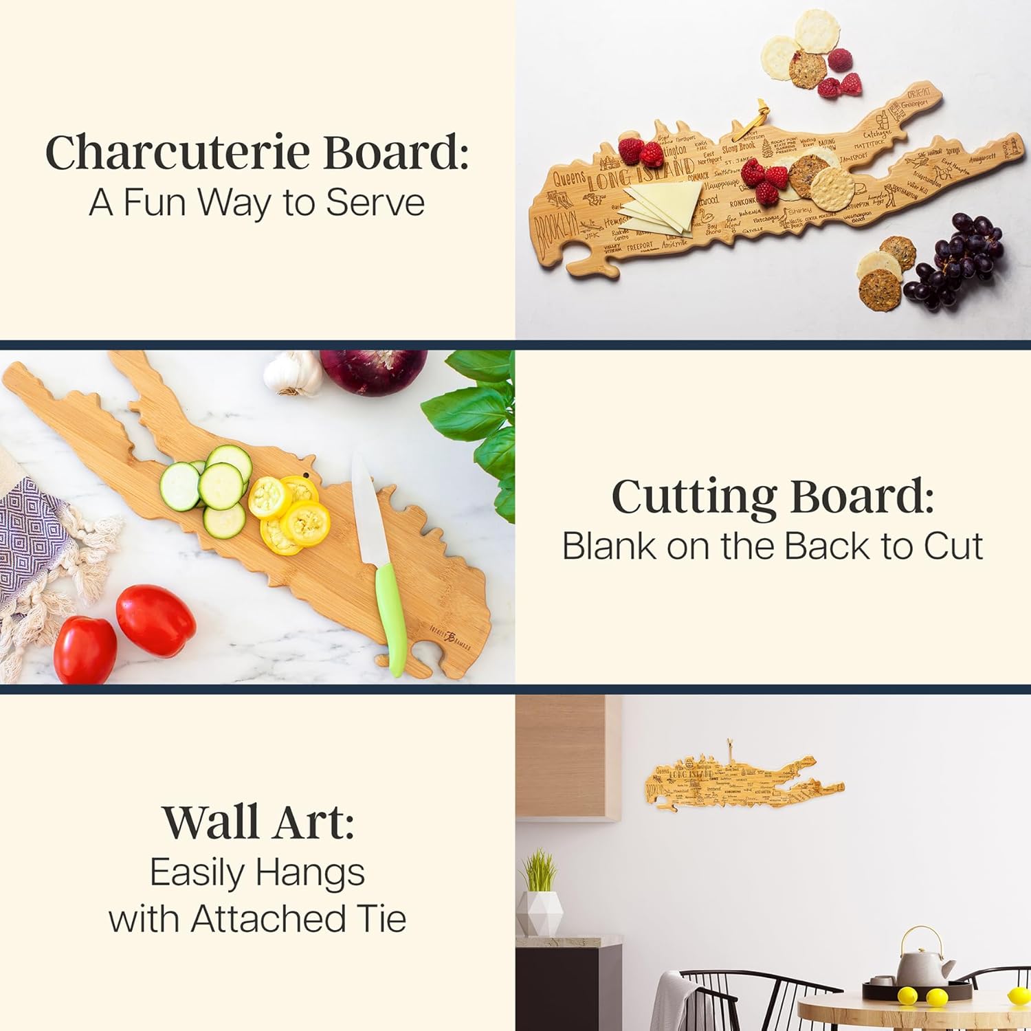 Totally Bamboo Destination Long Island Shaped Cutting Board, Charcuterie and Cheese Serving Board – Long Island Gift for Home Décor or Everyday Kitchen Use - Image 2