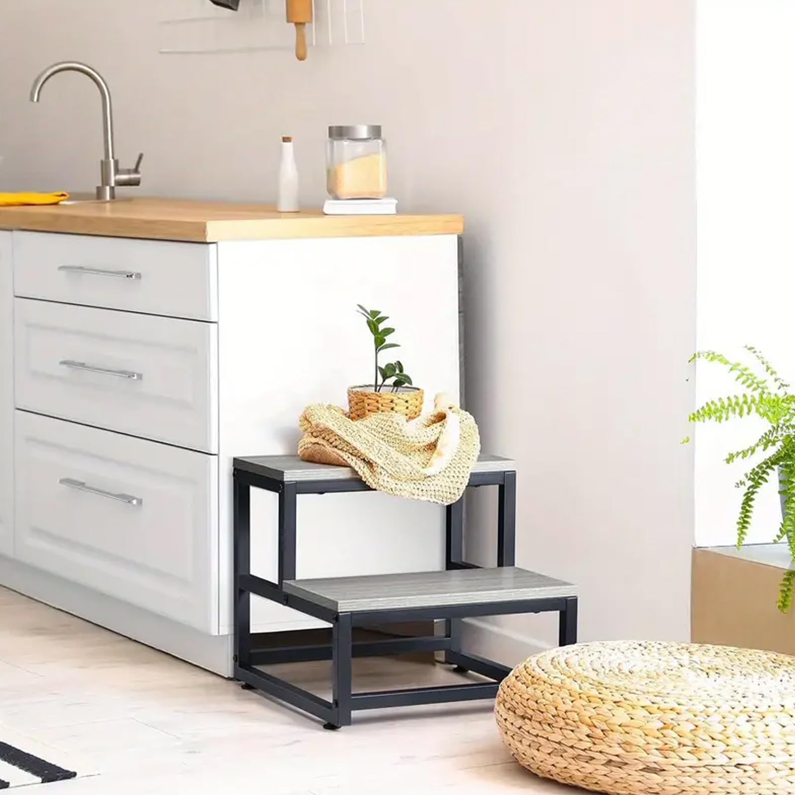 Escabeau en bois pour adultes et enfants - 2 marches robustes avec une capacité de charge de 500 kg - Escabeau antidérapant pour lits superposés, salle de bain, cuisine, jacuzzi et camping-car