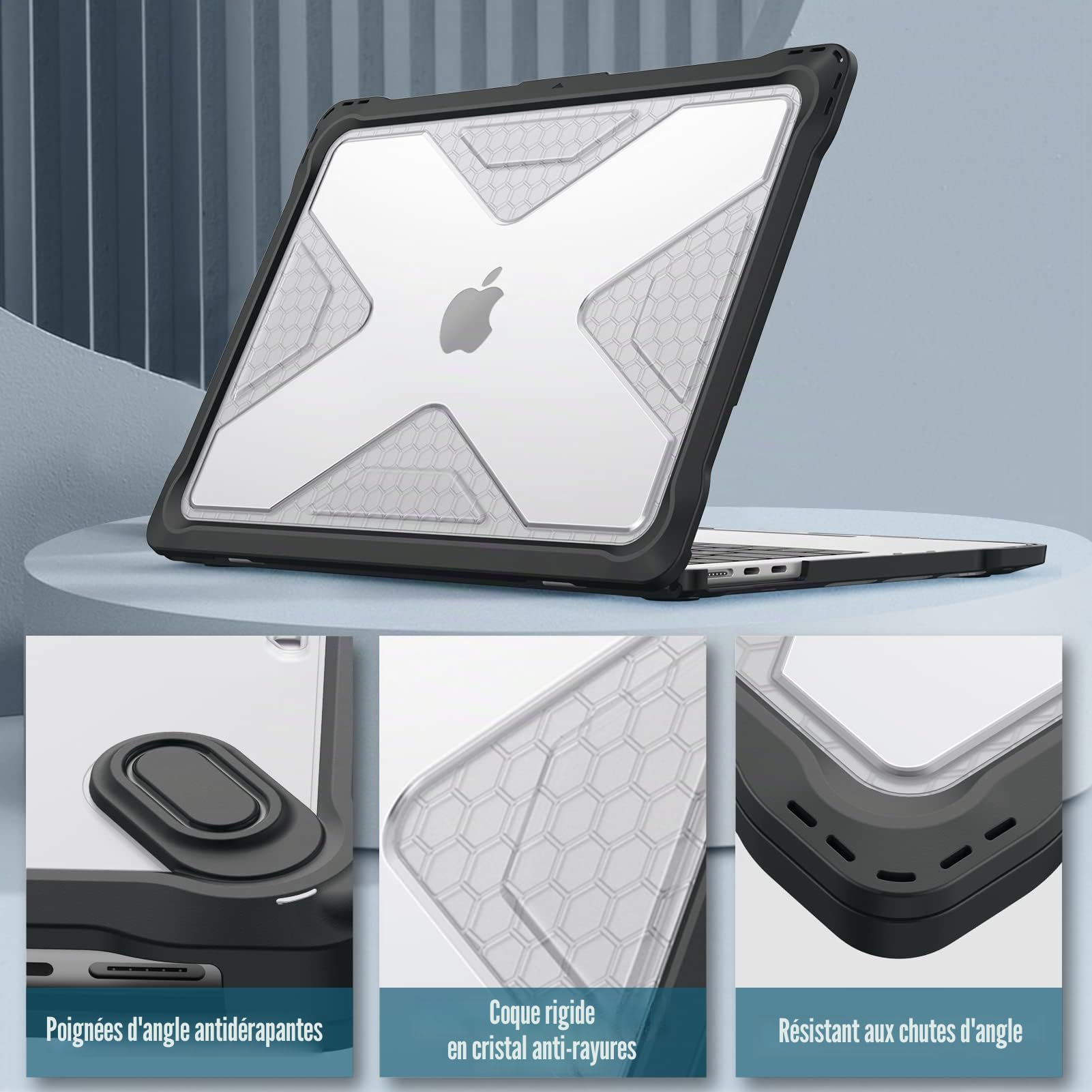 FINTIE Coque Compatible avec MacBook Air 13.6 Pouces M5 M4 M3 M2 (2026/2025/2024/2022) - Etui Rigide Robuste avec Bords Antichoc, Housse Hybride Protection Renforcé, Noir