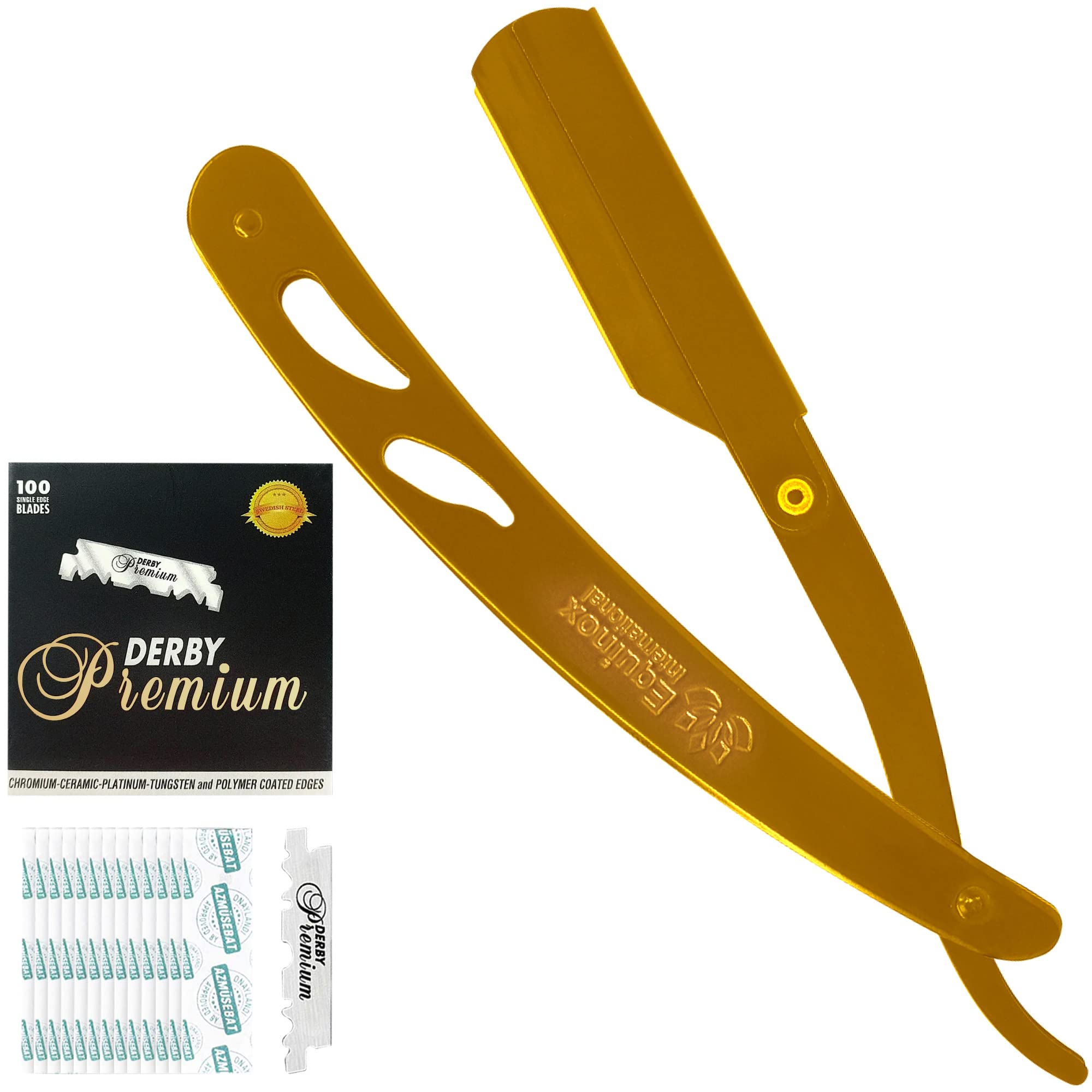 Amazon Com Equinox 專業直刃剃刀 附100 個單德比直剃刀 理髮師直剃刀 關閉剃須刀男士手動剃須刀 一次性剃須刀 直剃刀 套組