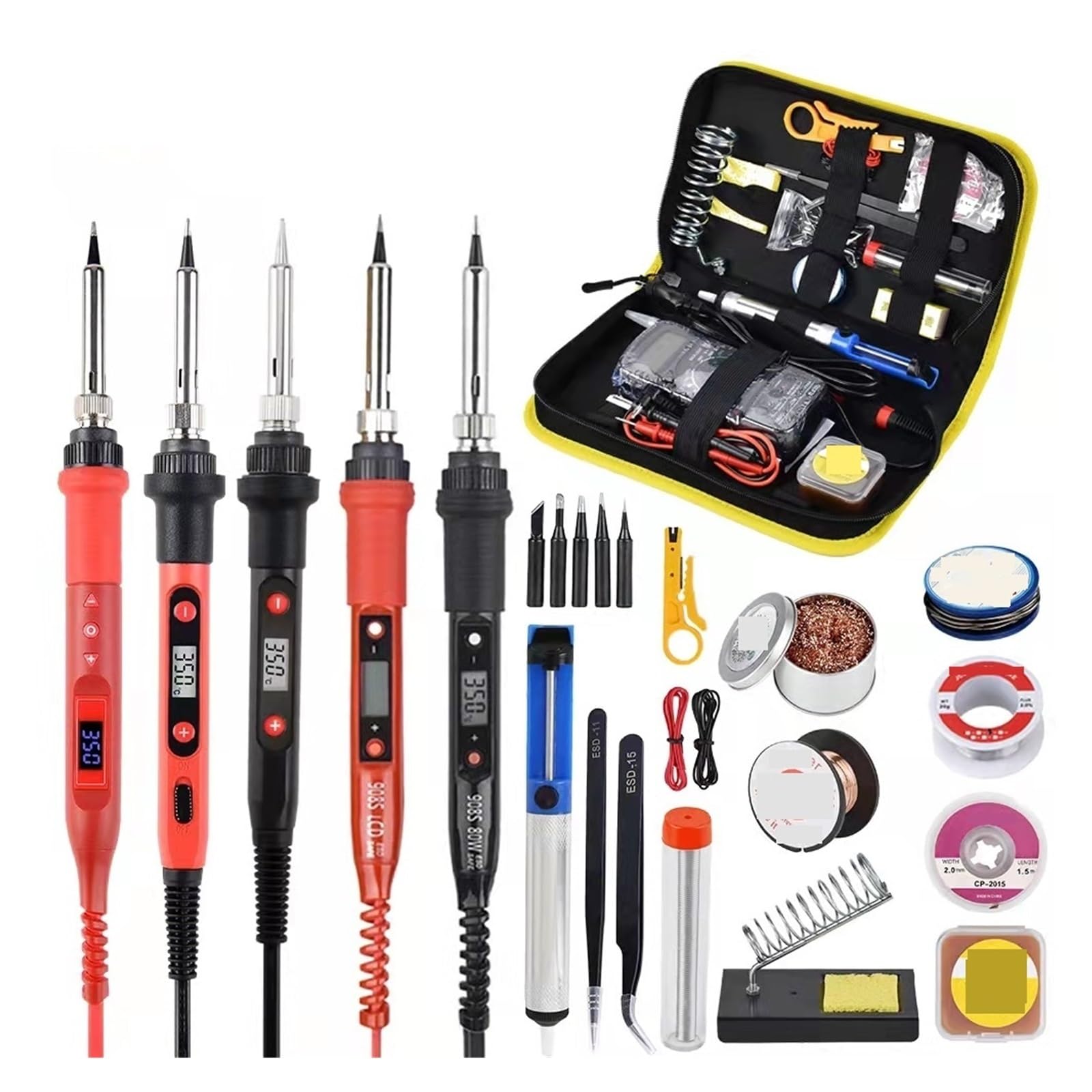 Kit saldatore da 80 W, LCD a temperatura regolabile, con punte di saldatura multimetro Strumenti di saldatura for pompa dissaldante(Rot)