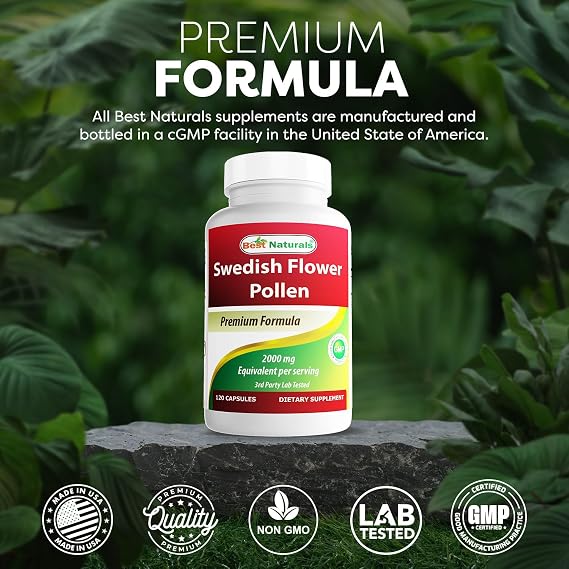 Best Naturals Swedish Flower Pollen 4:1 Extract 500 mg - 120 Capsules