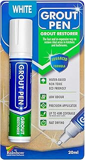 Grout Pen White Tile Paint Marker: Waterproof Grout Paint, Tile Grout Colorant and Sealer Pen - White, Wide 15mm Tip (20mL)